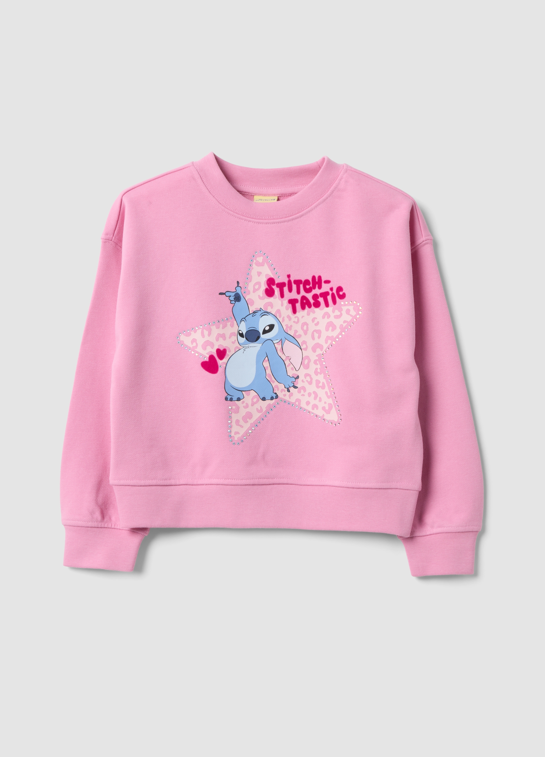 DISNEY, Felpa Rosa In Misto Cotone Con Stampa Frontale Lilo & Stitch Per Bambina, Rosa, Taglia: 6-7