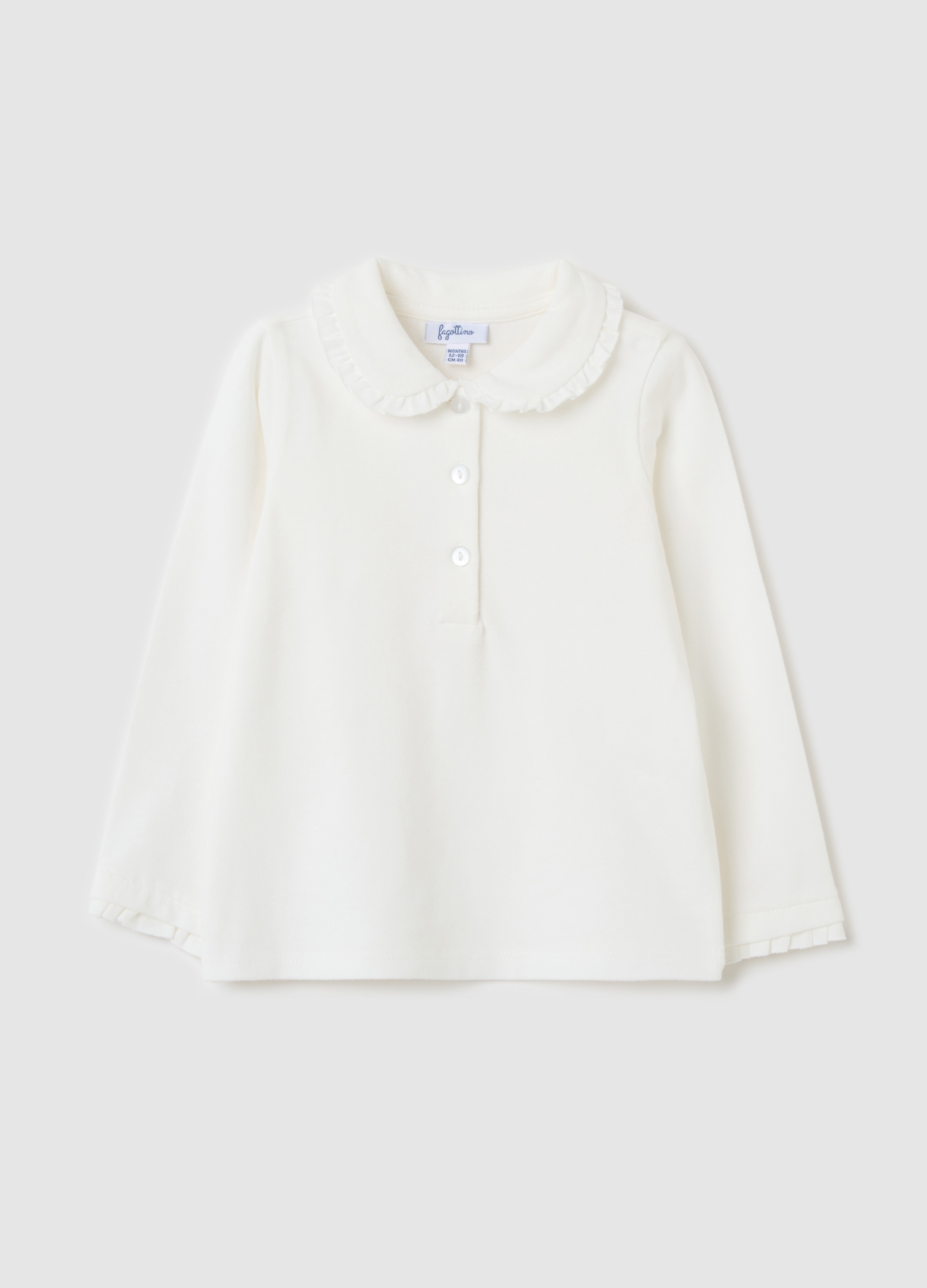 FAGOTTINO, Polo A Maniche Lunghe Con Rouches, Bambina, Bianco, Taglia: 9-12