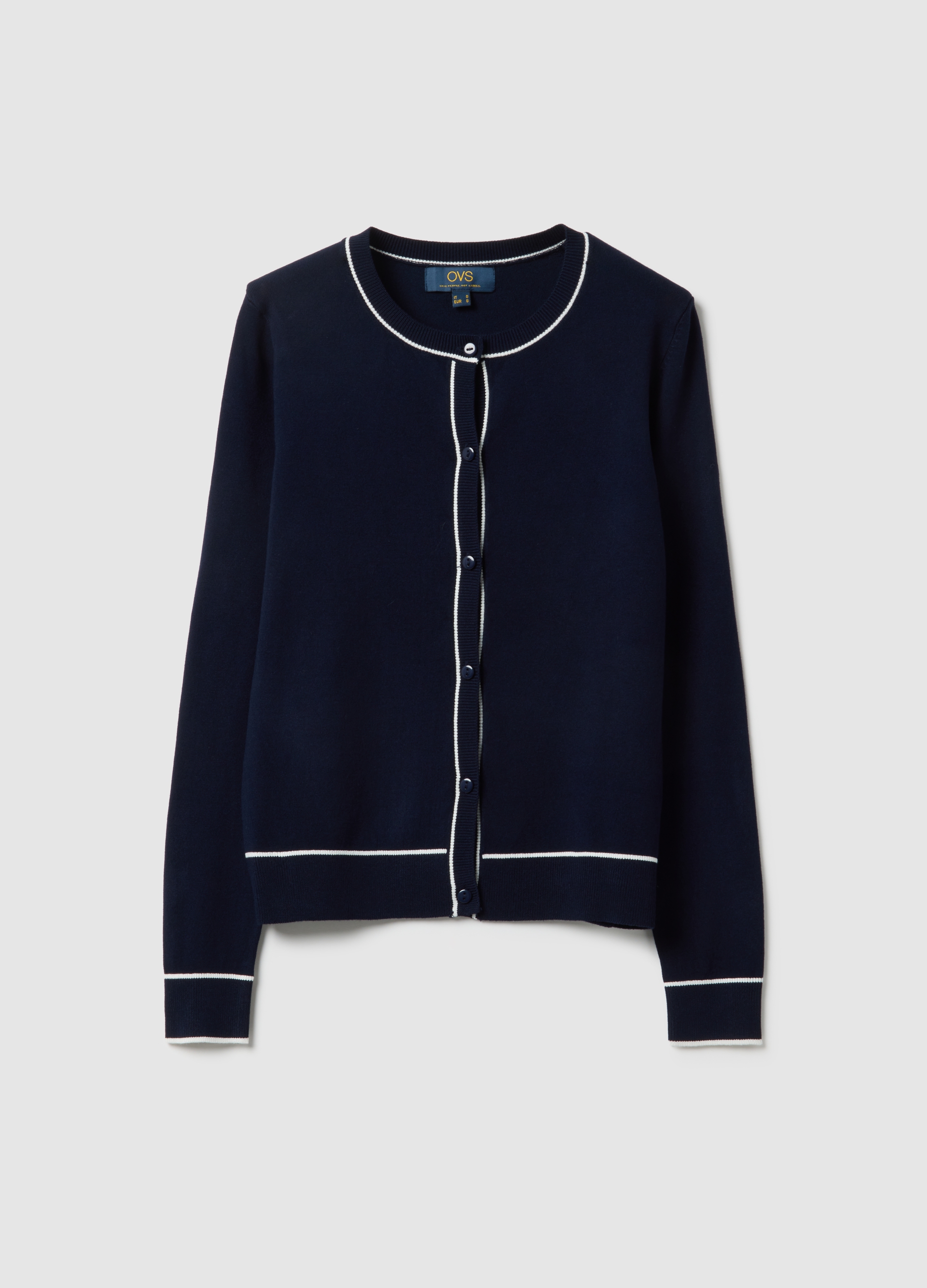 Cárdigan Azul De Mezcla De Viscosa Corte Regular Con Botones, Mujer, Azul marino, Talla: 40