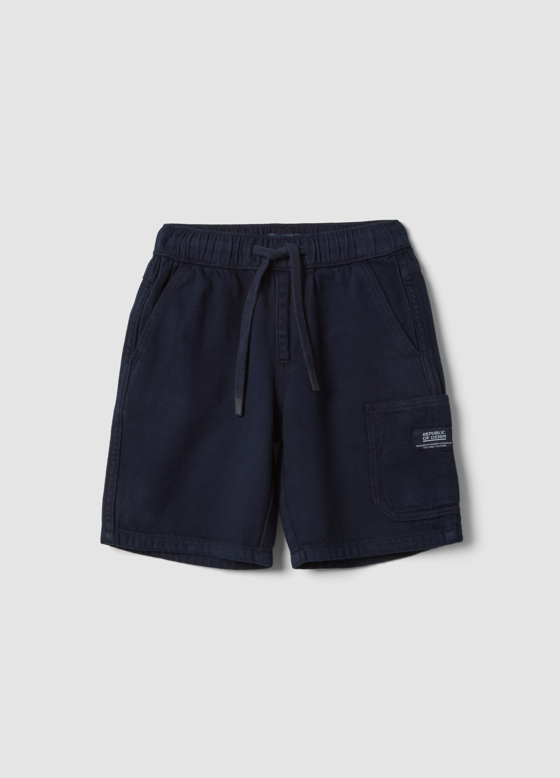 OVS KIDS, Bermuda Cargo Azul 100% Algodón Para Niño, Corte Regular Con Cordón, Niño, Azul marino, Talla: 7-8