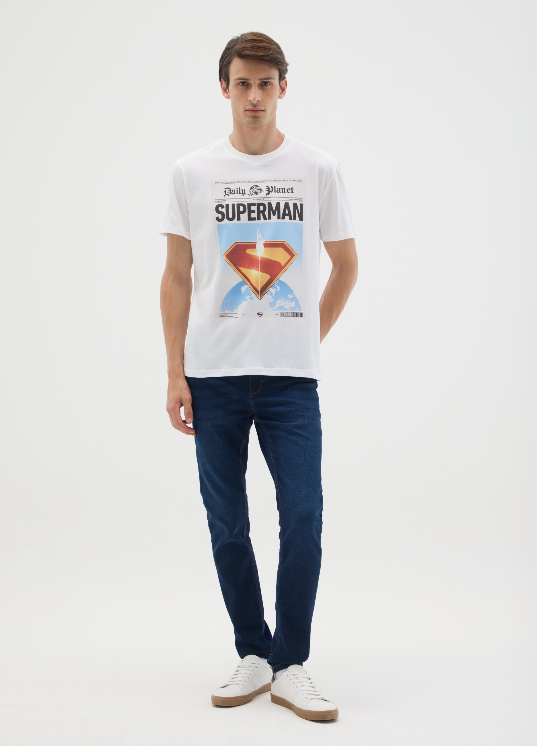 WARNER BROS, Camiseta Blanca De Hombre De Puro Algodón Con Logo De Superman, Hombre, Blanco óptico, Talla: S