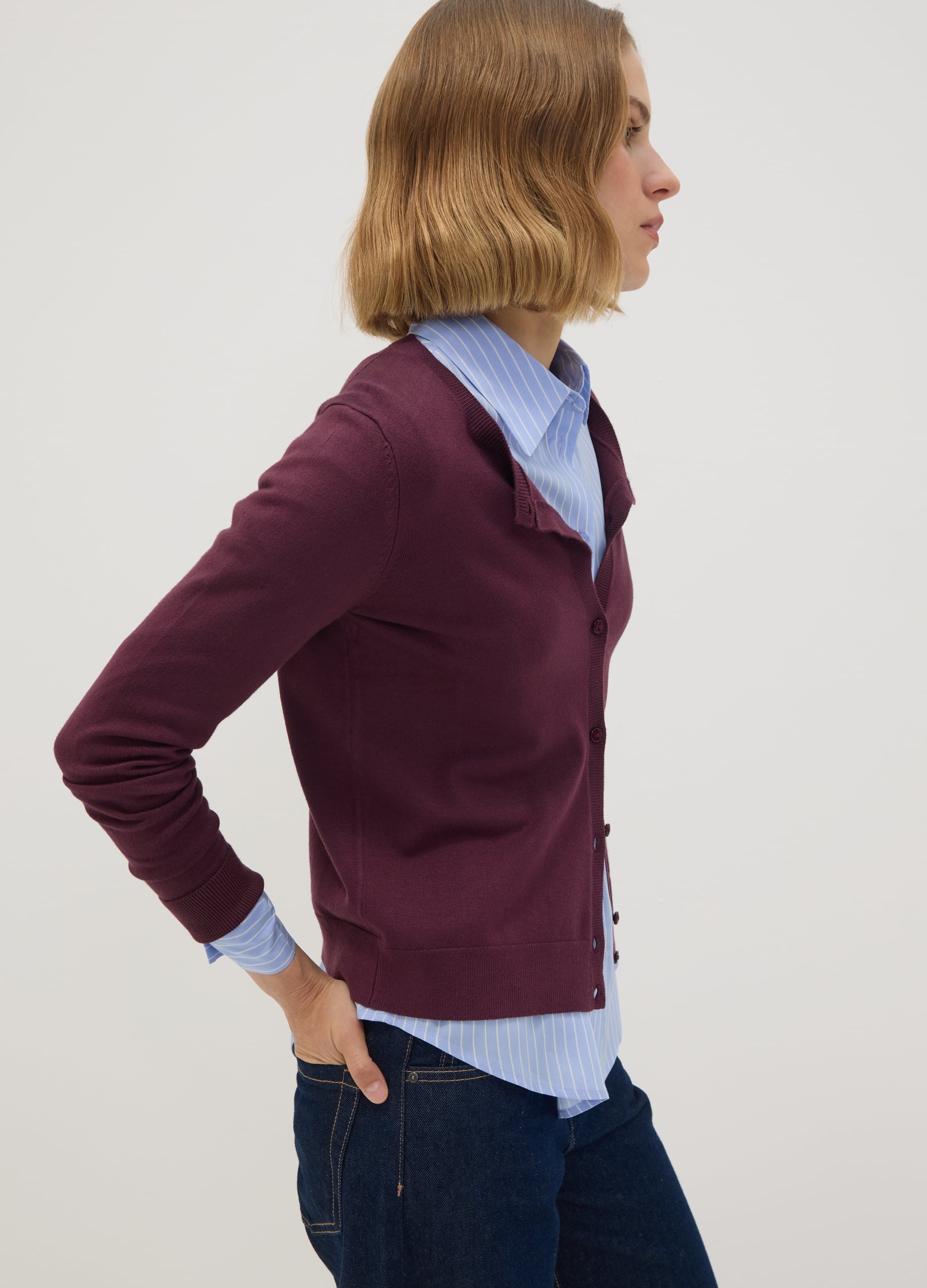 OVS, Cardigan Viola In Misto Viscosa A Girocollo Regular Fit, Donna, Viola, Taglia: XL