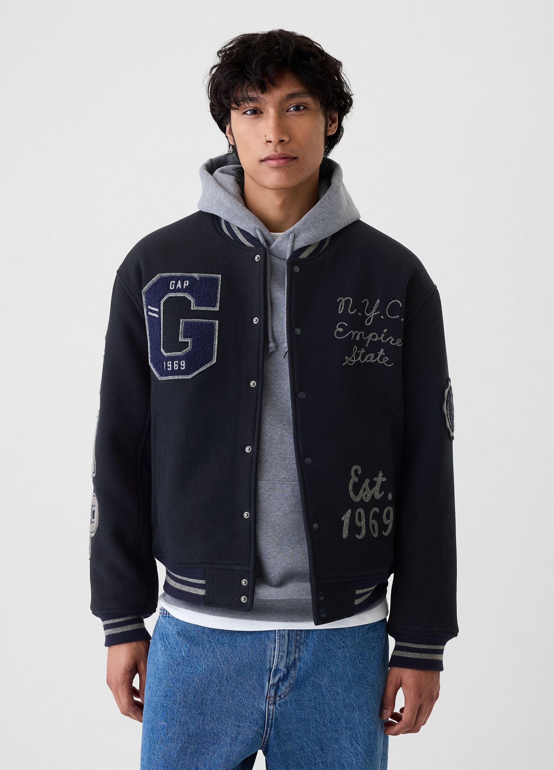GAP, Bomber Varsity Con Ricamo E Patch, Uomo, Blu, Taglia: XXL