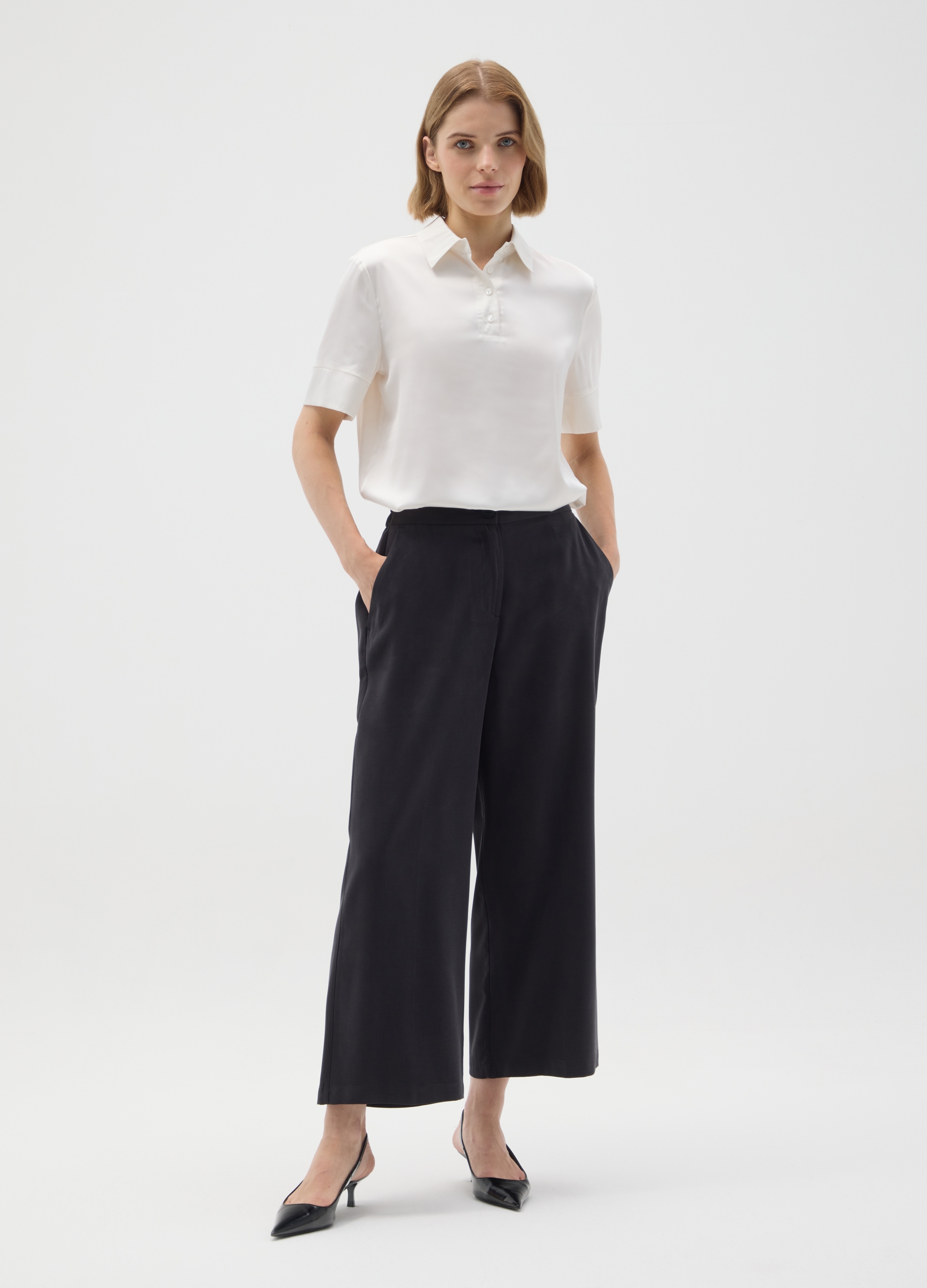 OVS, Weite Schwarze Culotte-hosen Aus Viskose, Frau, Gunmetal, Größe: 34