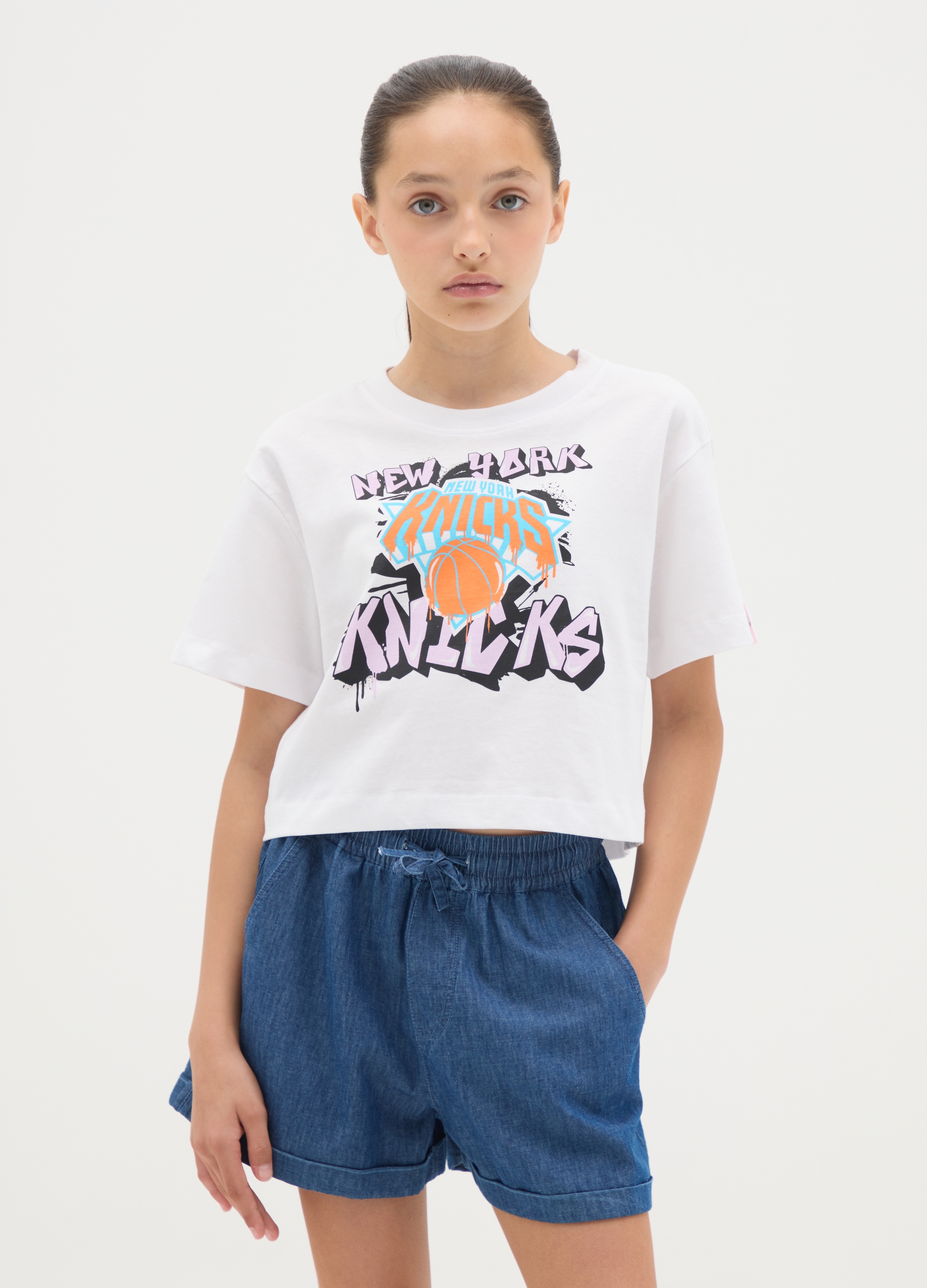 OVS, T-shirt Da Ragazze In Puro Cotone Bianca Regular Fit Con Stampa New York Nnicks, Bambina, Bianco, Taglia: 10-11