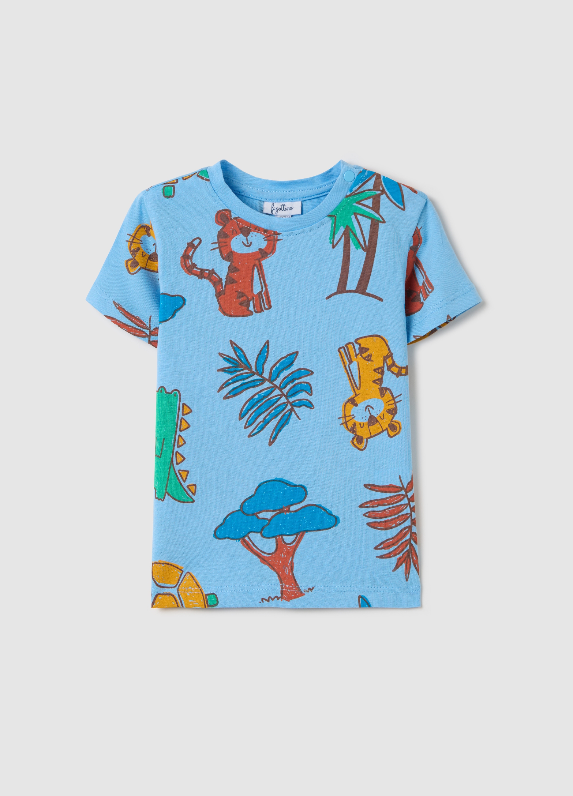 FAGOTTINO, T-shirt Azzurra In Cotone Con Stampa, Bambino, Azzurro, Taglia: 9-12