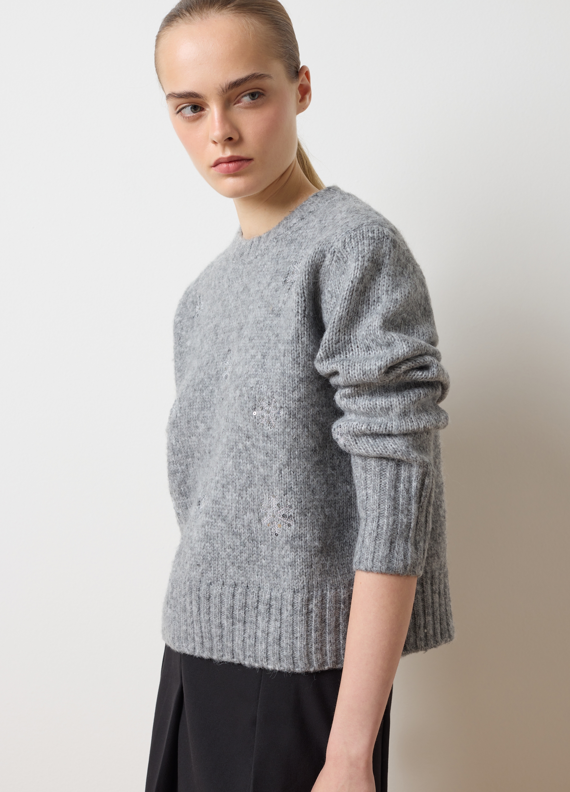 LES COPAINS, Maglione Grigio Vestibilità Oversize Con Decorazioni, Donna, Grigio, Taglia: M