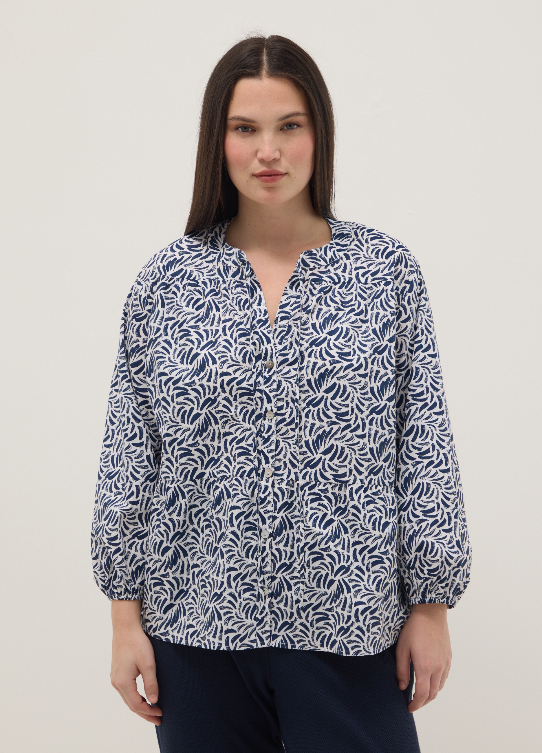 Camisa De Algodón Puro Multicolor, Ajuste Regular Con Estampados, Mujer, Blanco/azul, Talla: M