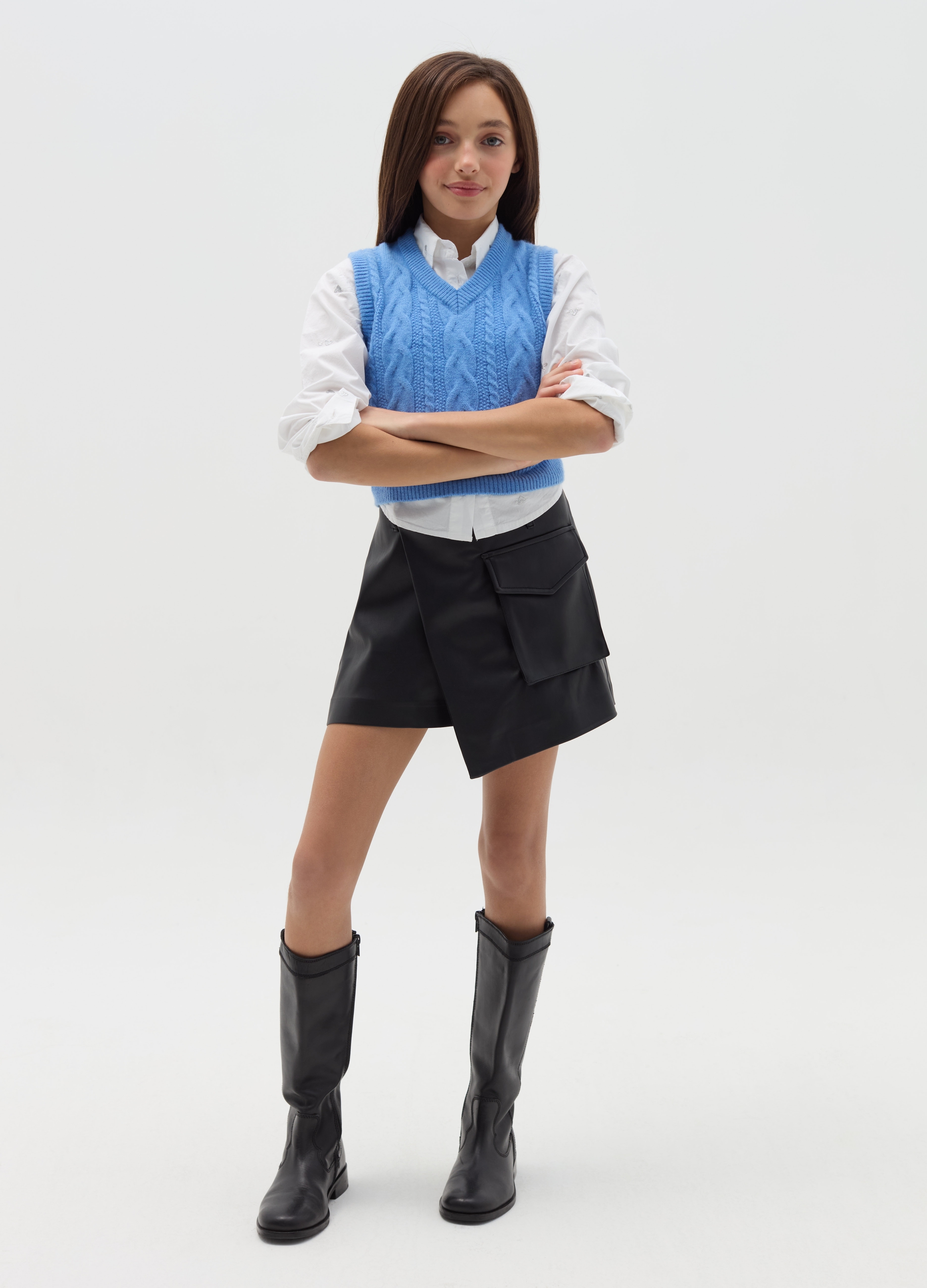 OVS KIDS, Skort Effetto Lucido Con Tasche, Bambina, Nero, Taglia: 13-14