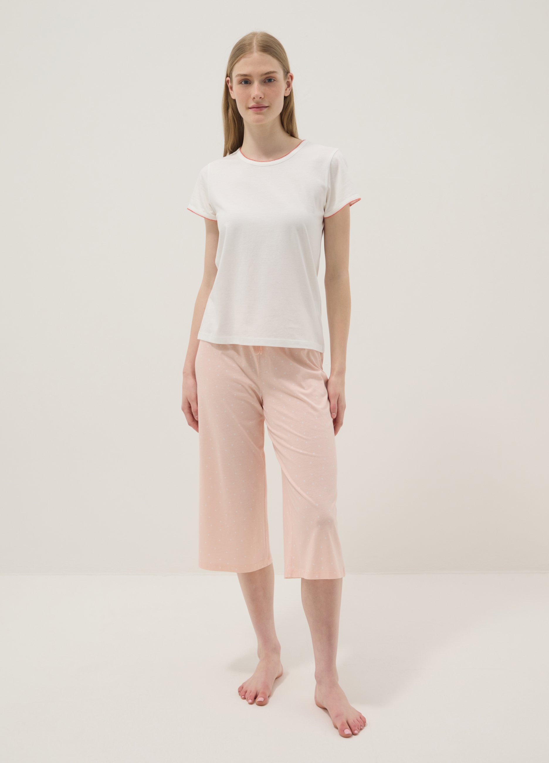 Pijama Multicolor De Algodón Puro Regular Fit, Mujer, Blanco/rosa, Talla: XL