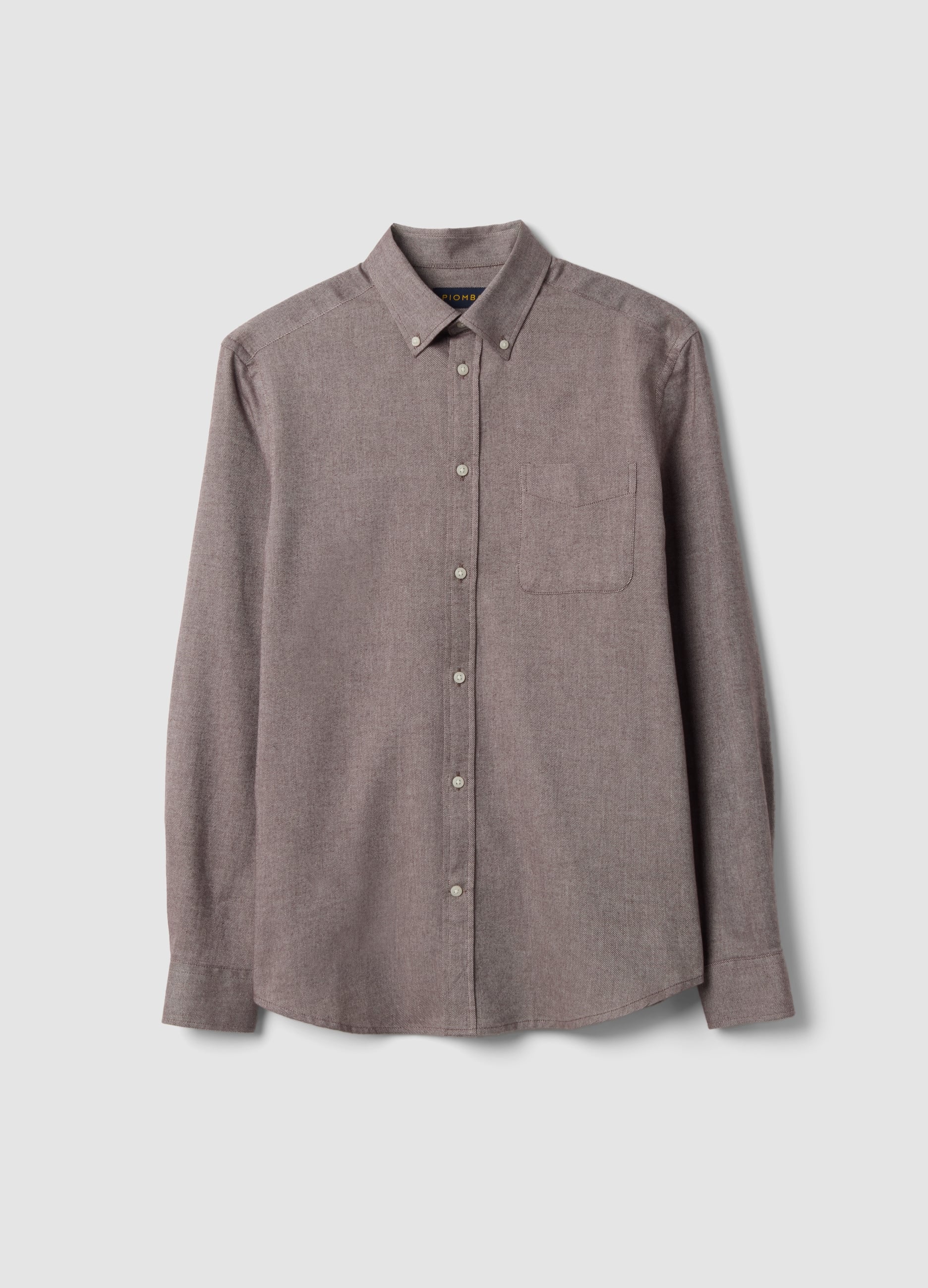PIOMBO, Camicia Flanella Grigio Tortora In Puro Cotone Button-down Regular Fit, Uomo, Grigio, Taglia: L