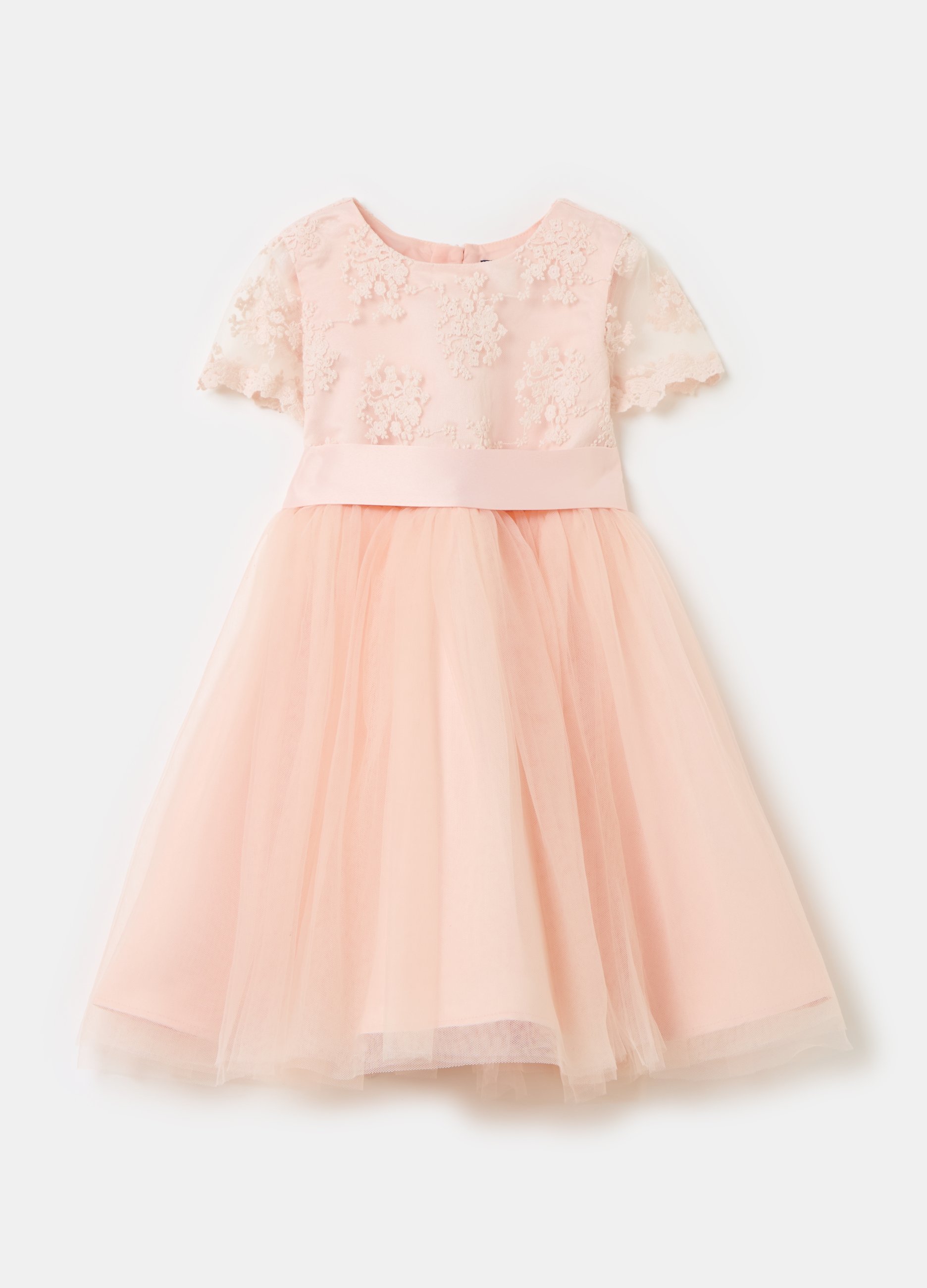 OVS, Abito In Tulle Con Inserti In Pizzo, Bambina, Rosa, Taglia: 3-4