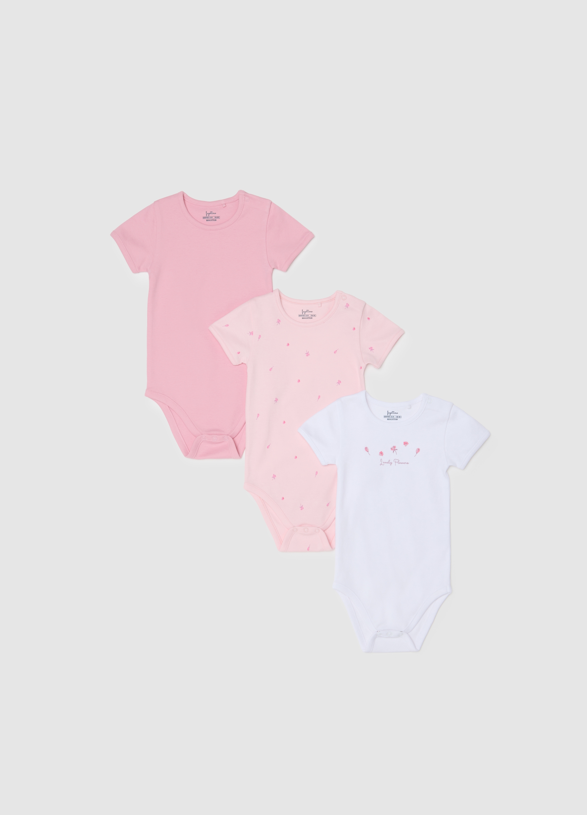 Tripack De Bodies Multicolor De Algodón Puro Para Bebé, Niña, Pink/White, Talla: 9-12