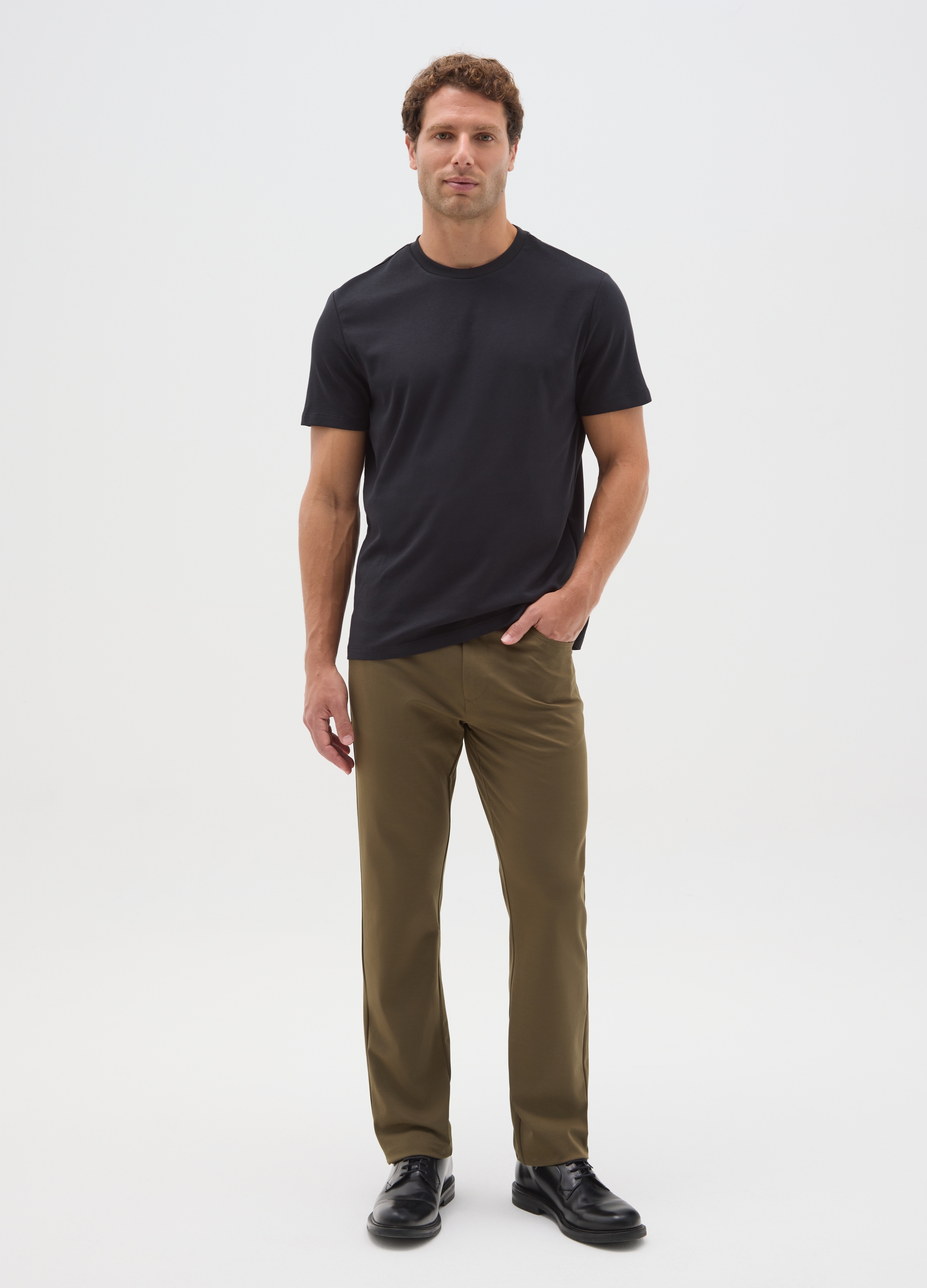 Pantalones Marrones Ajustados De Mezcla De Algodón, Hombre, Marrón claro, Talla: 54