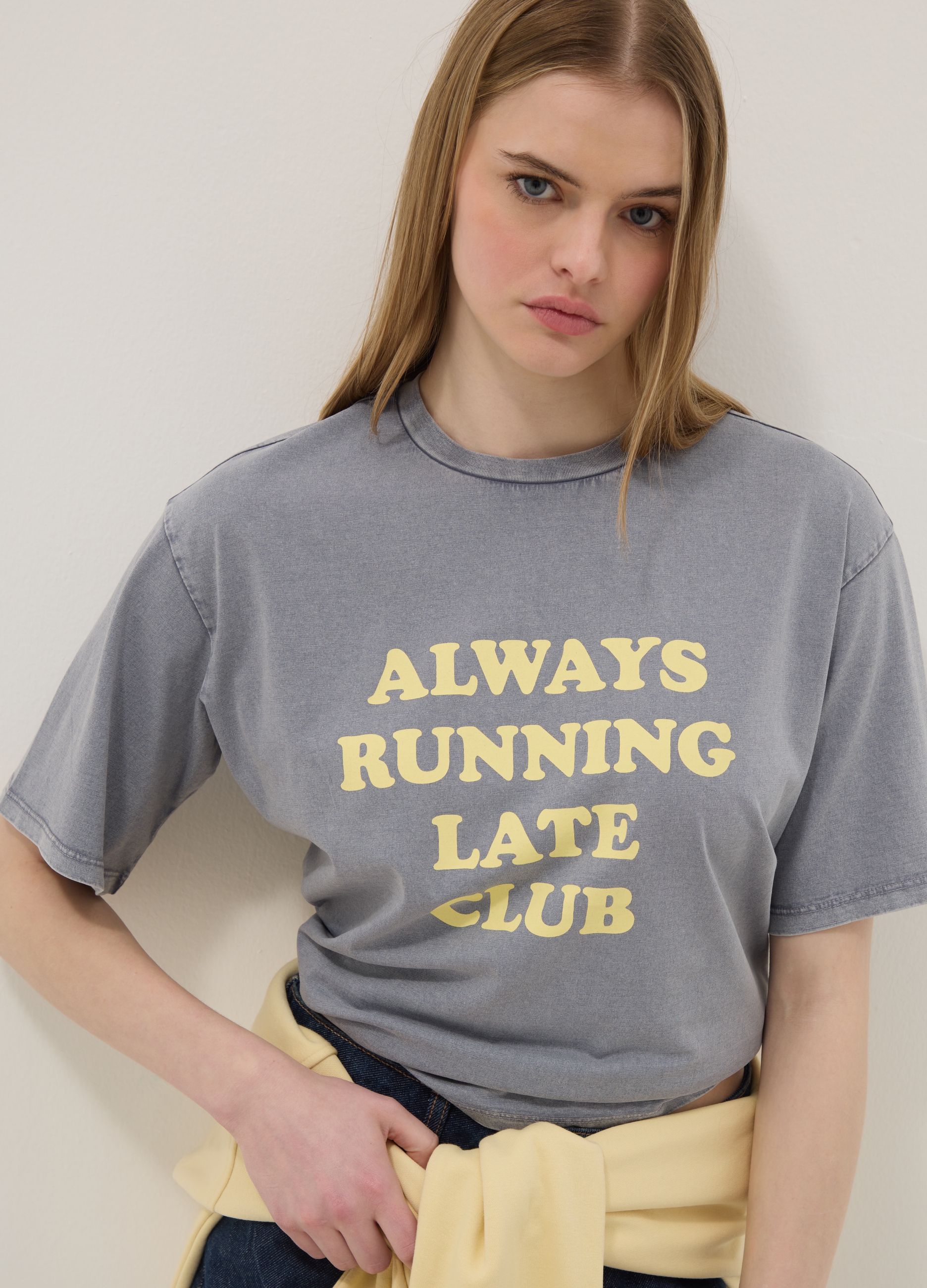 B.ANGEL, Camiseta Gris De Algodón Puro Ajuste Relajado Con Estampado, Mujer, Gris claro, Talla: 40