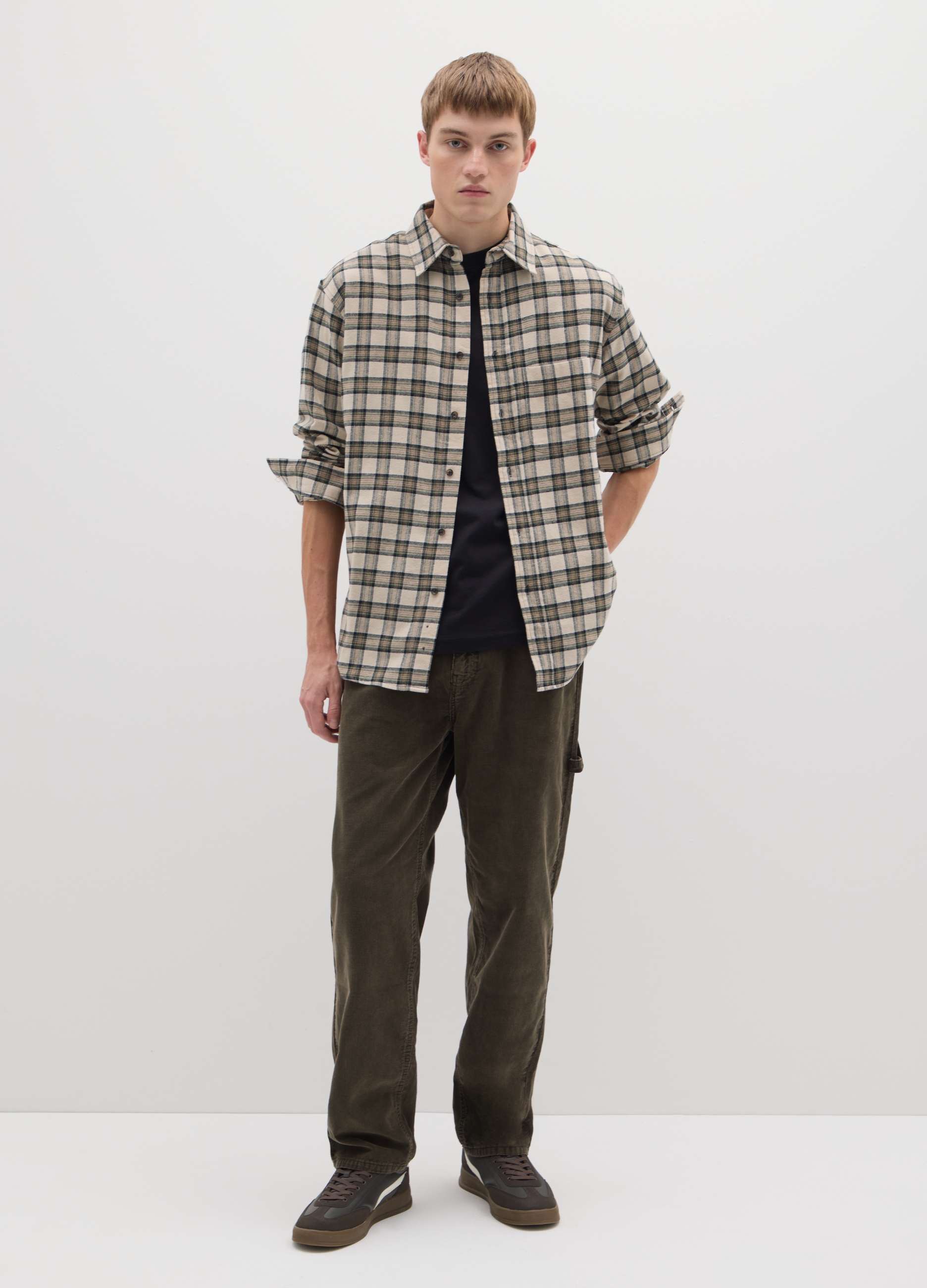 B.ANGEL, Camicia A Quadri In Flanella, Uomo, Beige, Taglia: XS