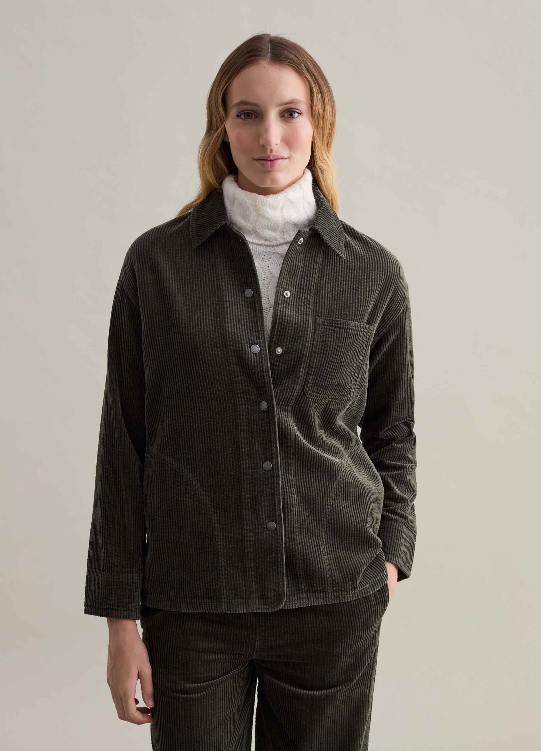 PIOMBO, Shacket In Corduroy Con Tasca, Donna, Verde, Taglia: M