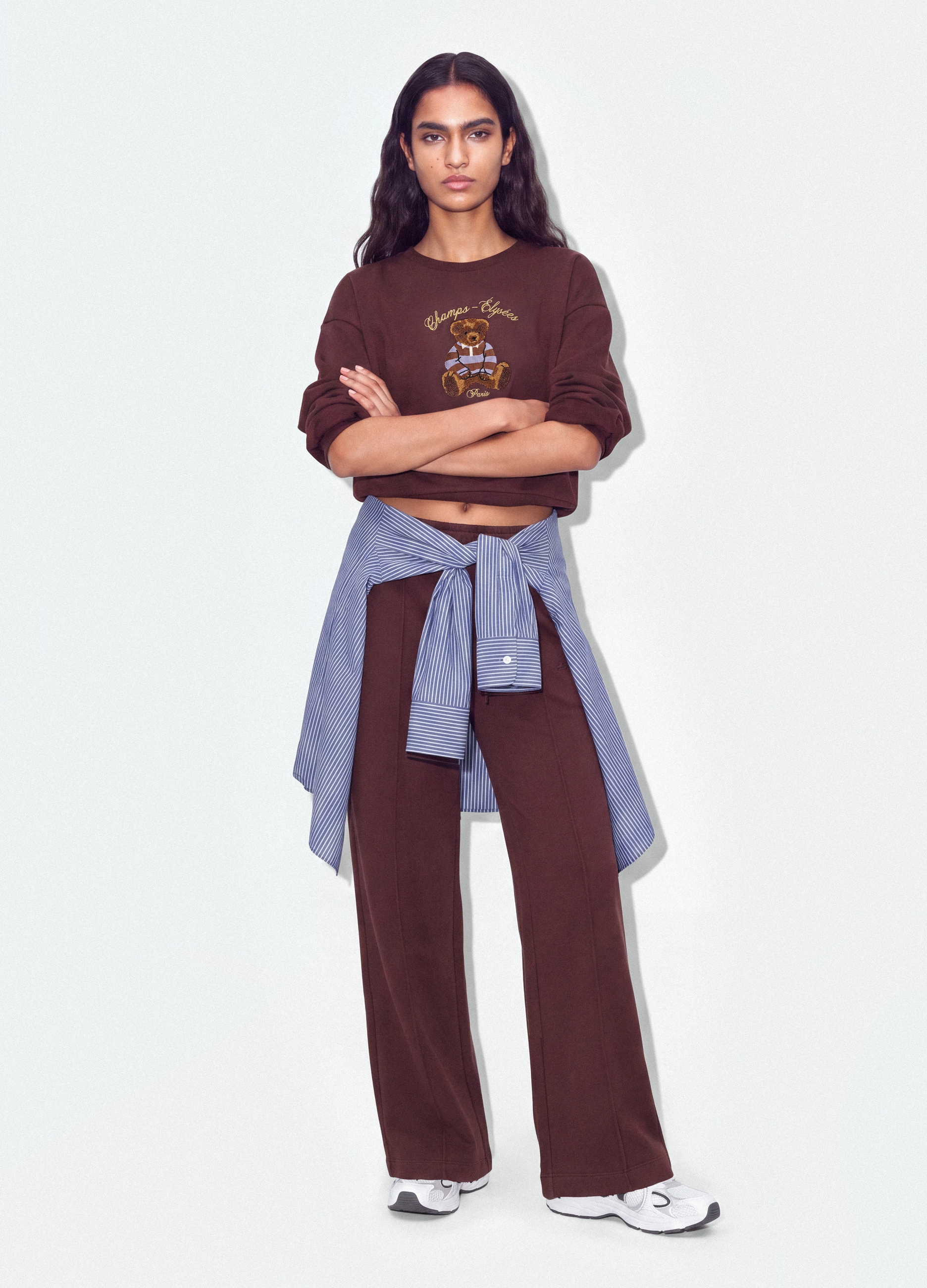 B.ANGEL, Pantaloni Jogger Marroni In Misto Cotone Straight Fit, Donna, Marrone, Taglia: S