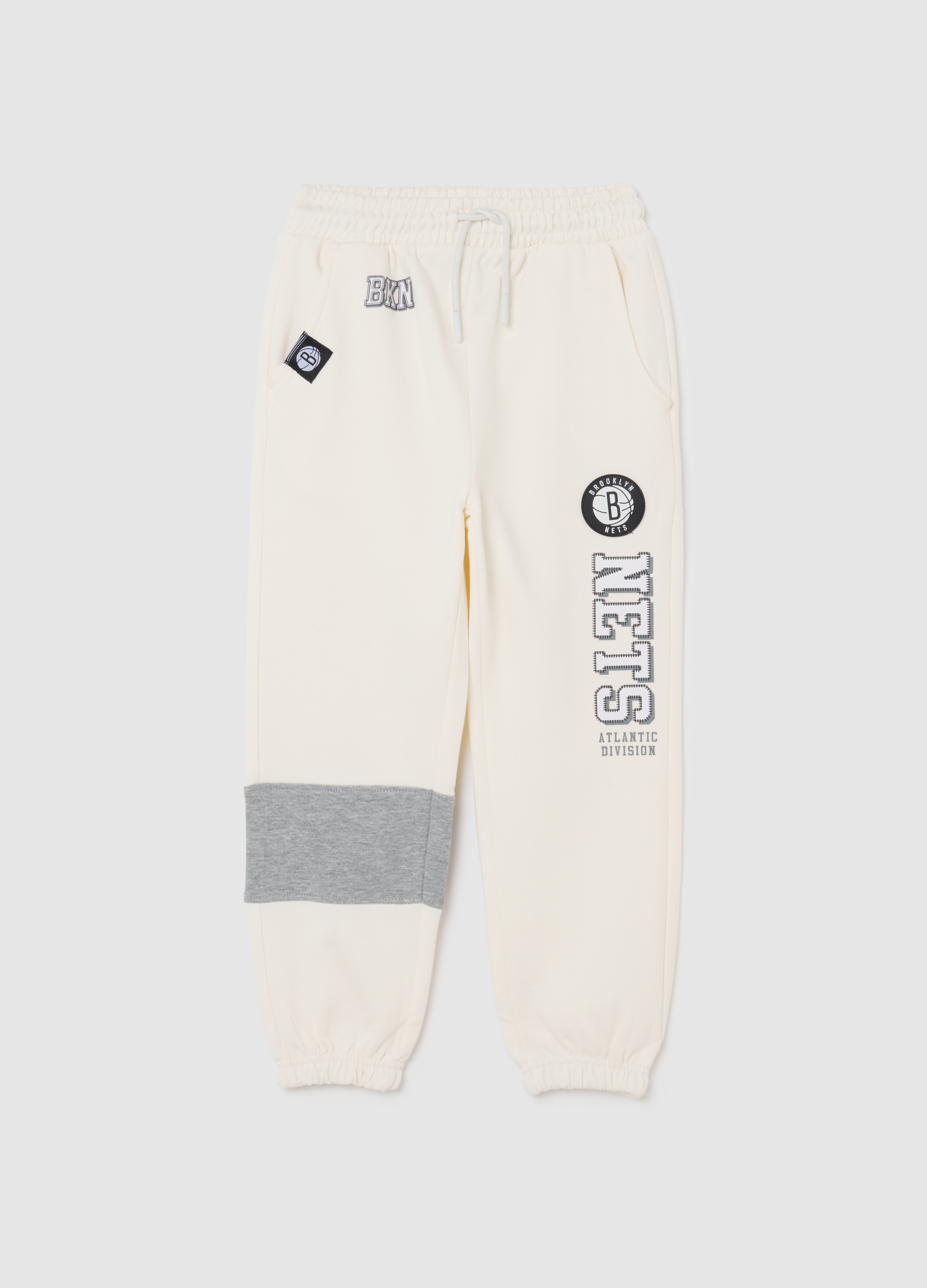 NBA, Jogger Da Bambino In Misto Cotone Bianchi Vestibilità Over Con Logo Nets, Niño, Beige/Gris, Talla: 9-10