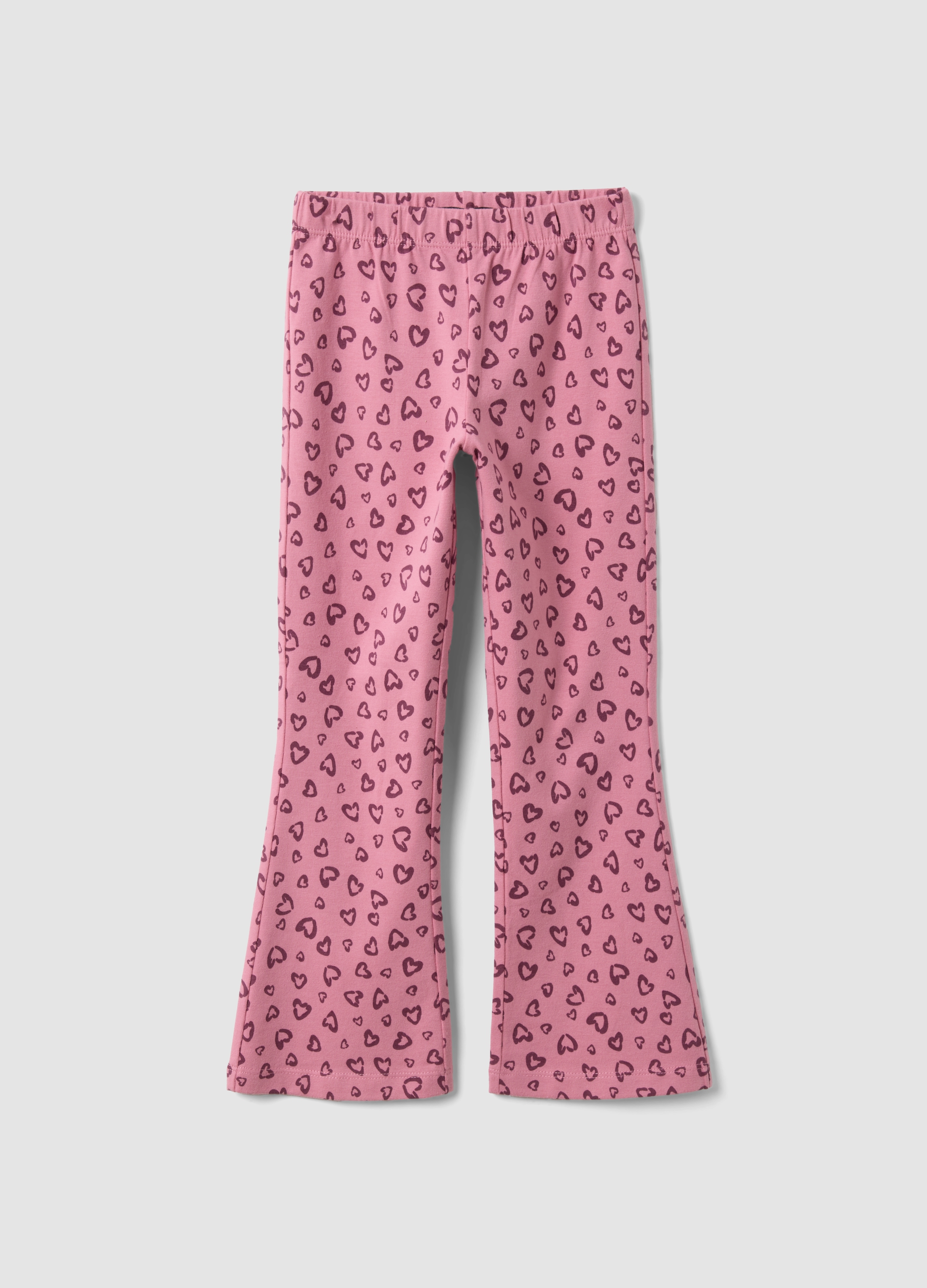 OVS KIDS, Leggings Flare Fit Rosa In Cotone Organico Con Stampa Di Cuori Per Bambina, Rosa, Taglia: 7-8