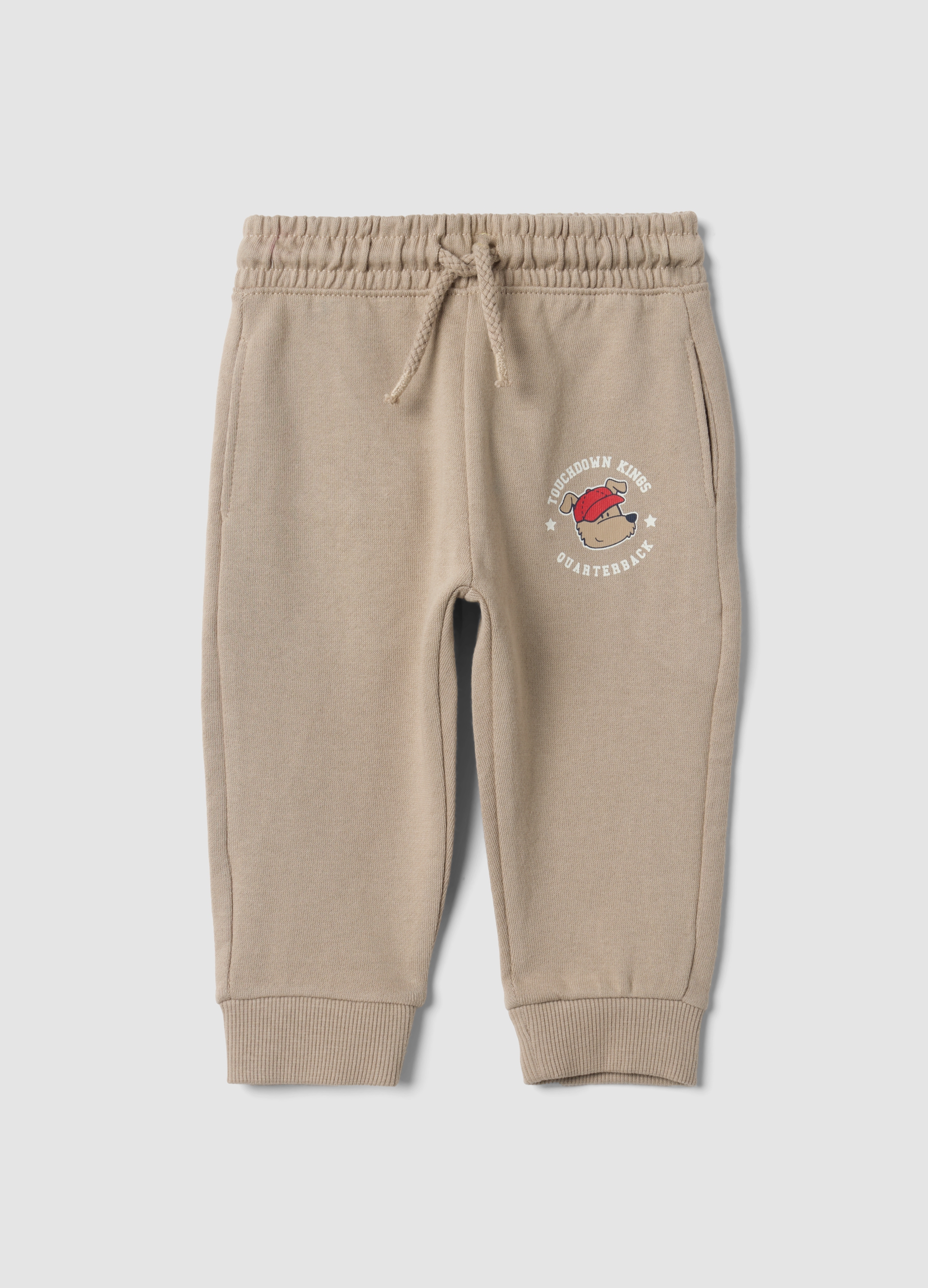 FAGOTTINO, Pantaloni Jogger Beige In Puro Cotone Con Stampa Cagnolino Per Bimbo, Bambino, Beige, Taglia: 24-30