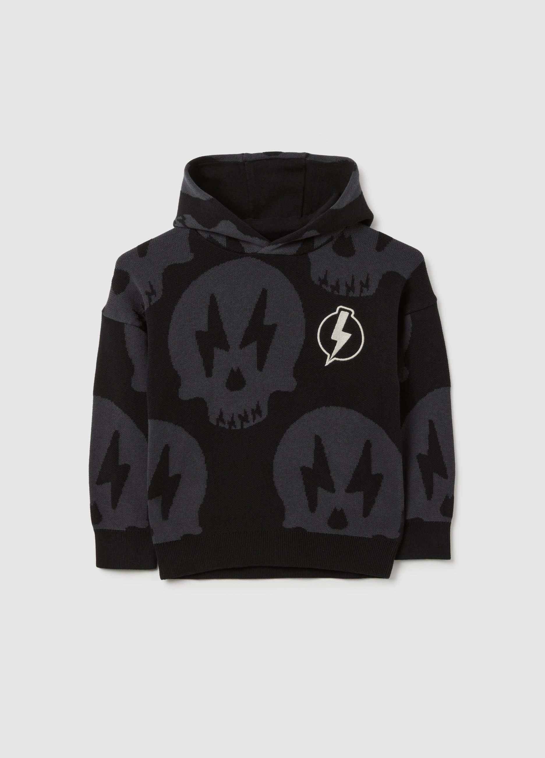 OVS KIDS, Maglia Nera In Cotone Con Motivo A Teschio, Bambino, Nero, Taglia: 3-4