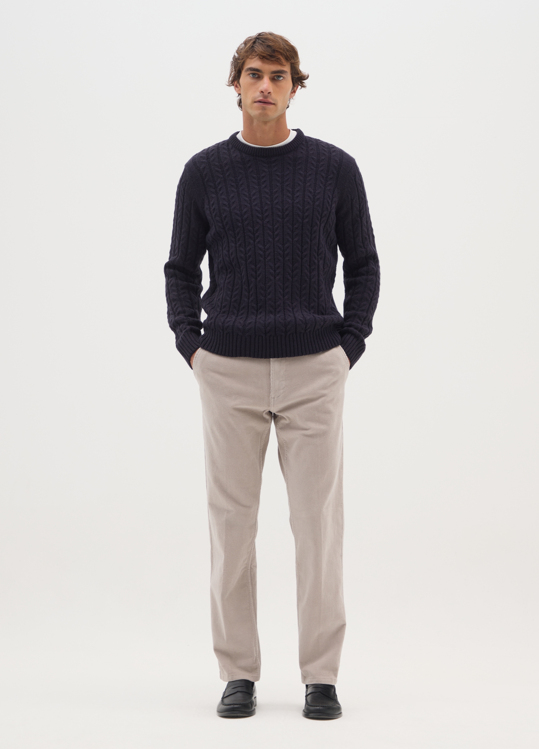 OVS, Pantaloni Beige In Cotone Elasticizzato A Coste Strette Regular Fit, Uomo, Beige, Taglia: 44