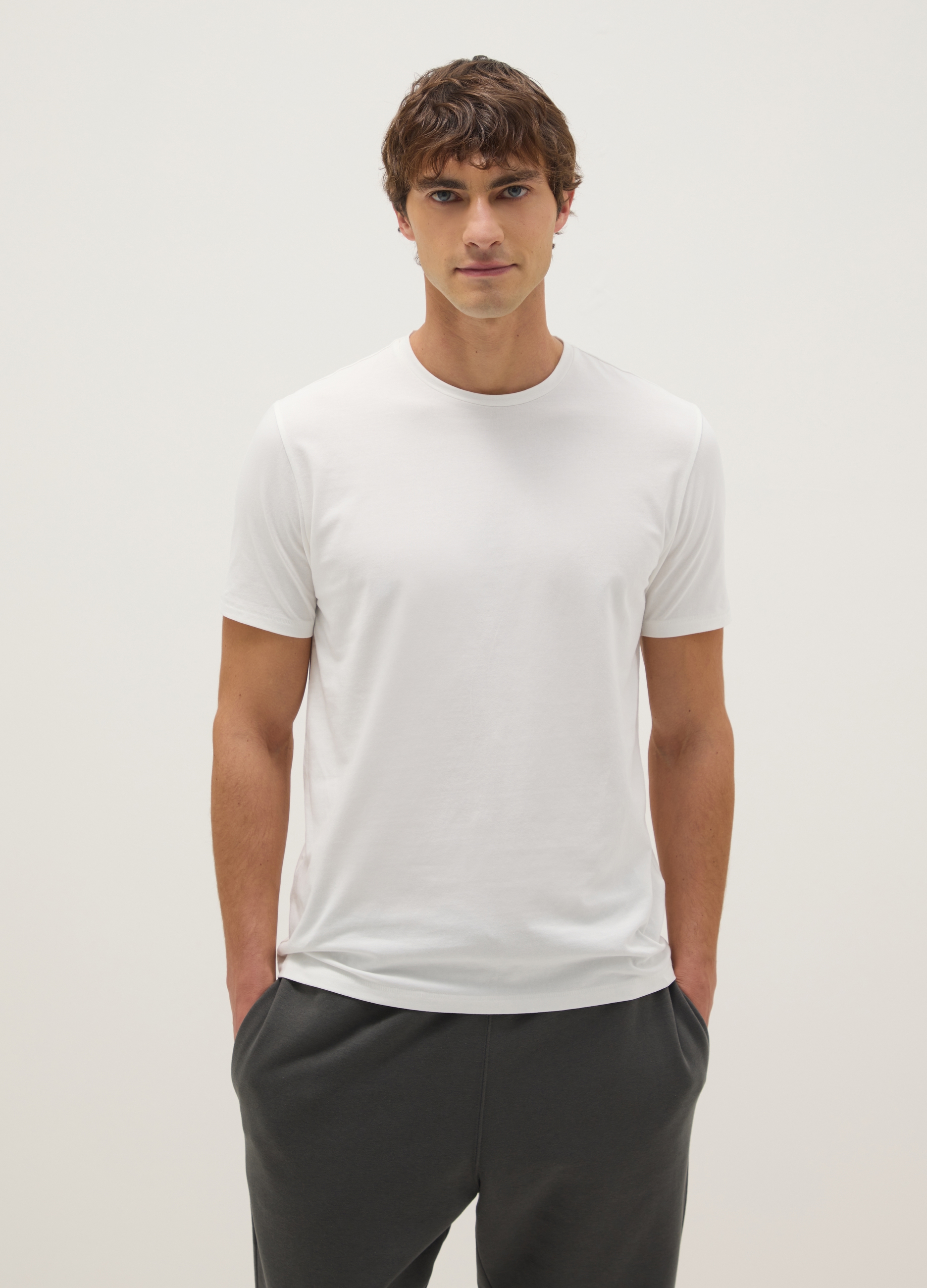 Camiseta Blanca De Ajuste Slim De Algodón Elástico, Hombre, Blanco óptico, Talla: XXL
