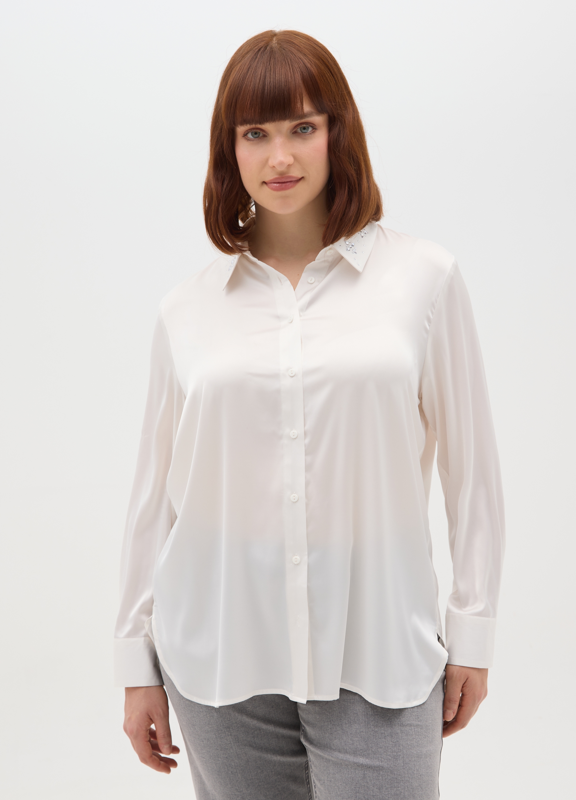 MYA, Camicetta Bianca A Maniche Lunghe Regular Fit Con Collo Classico, Donna, Bianco, Taglia: L