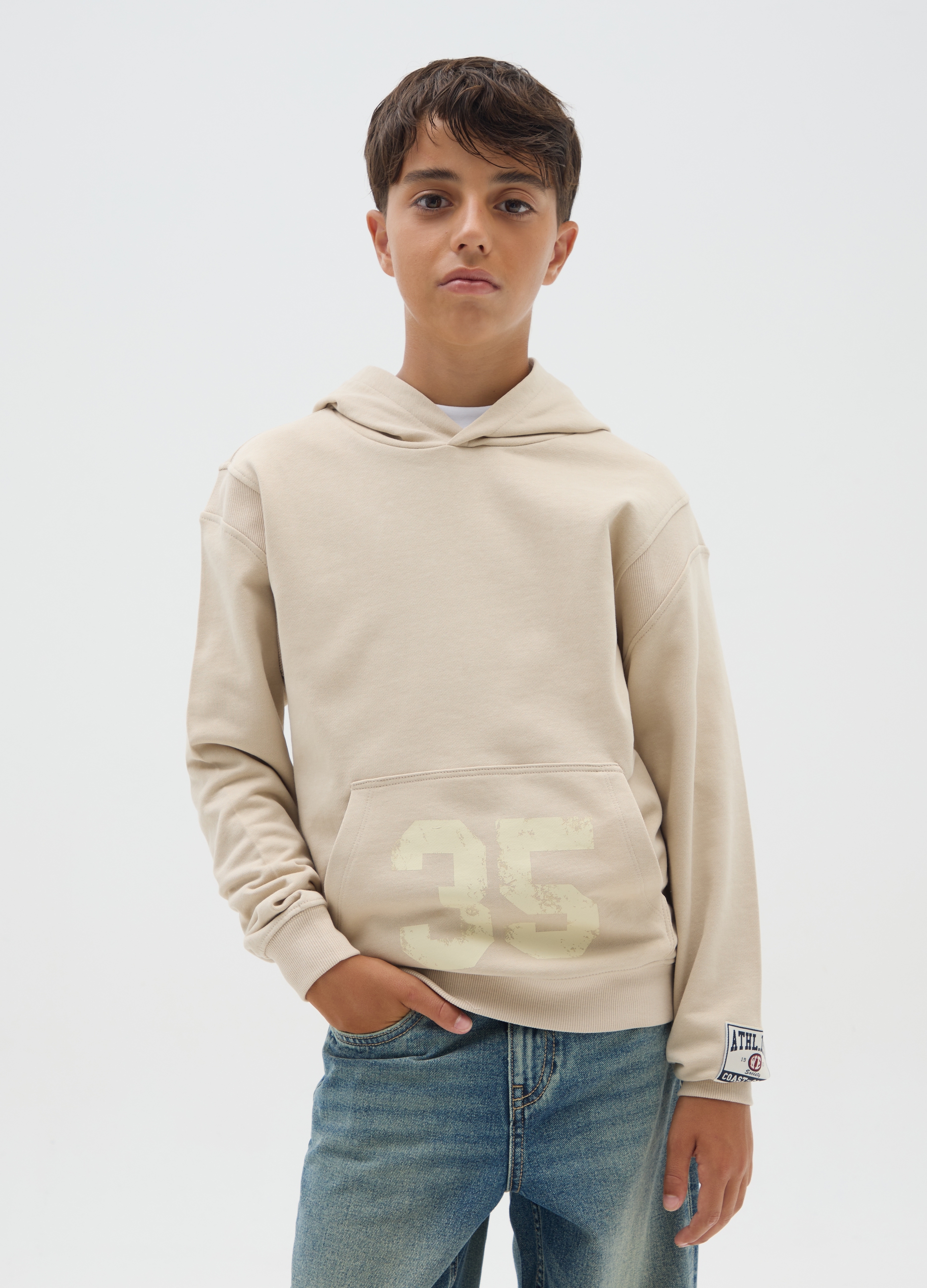 OVS KIDS, Sudadera Beige De Algodón Puro Ajuste Regular Para Niño, Niño, Beige Claro, Talla: 11-12