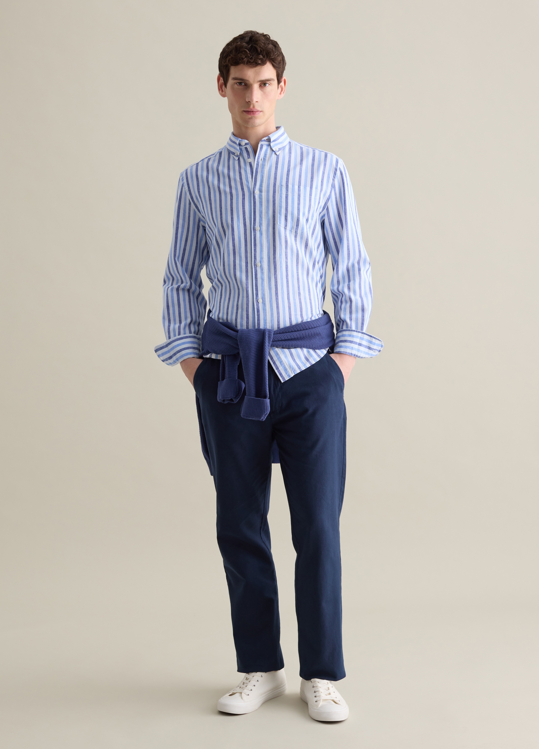 PIOMBO, Pantalone Chino Blu In Lino E Cotone, Uomo, Blu, Taglia: 46