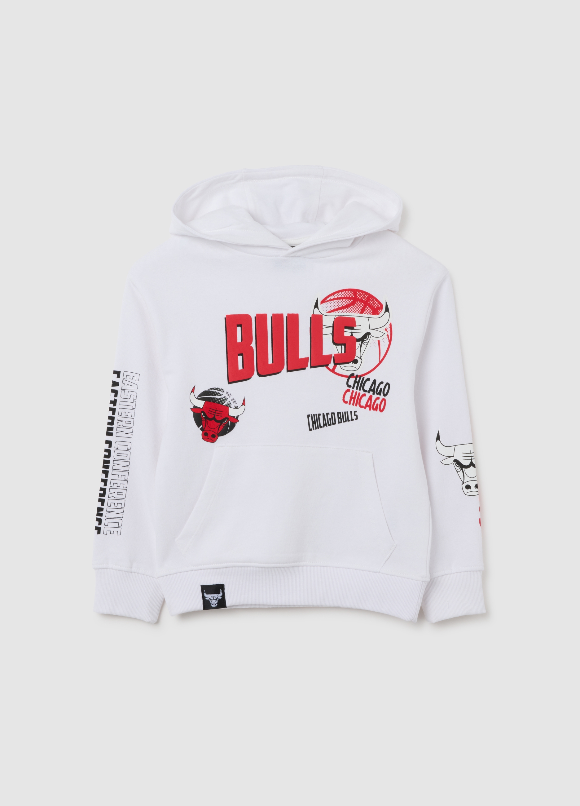 NBA, Sudadera Infantil De Algodón Puro Blanca De Ajuste Regular Con Capucha Y Logo De Chicago Bulls, Niño, Blanco, Talla: 5-6