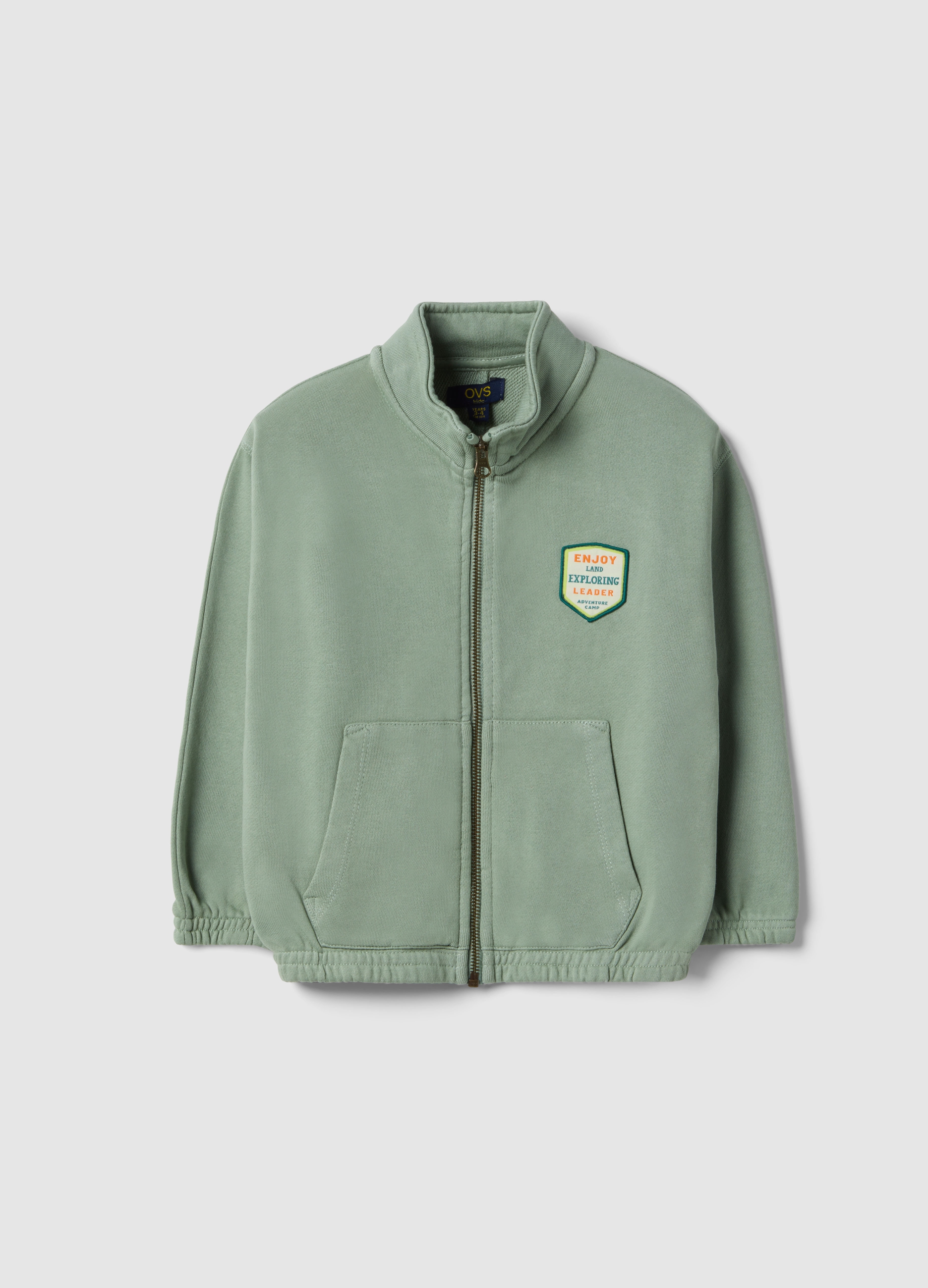 OVS KIDS, Sudadera Verde Para Niños En Mezcla De Algodón Regular Fit Con Cremallera Y Bolsillos Grandes, Niño, Verde claro, Talla: 6-7