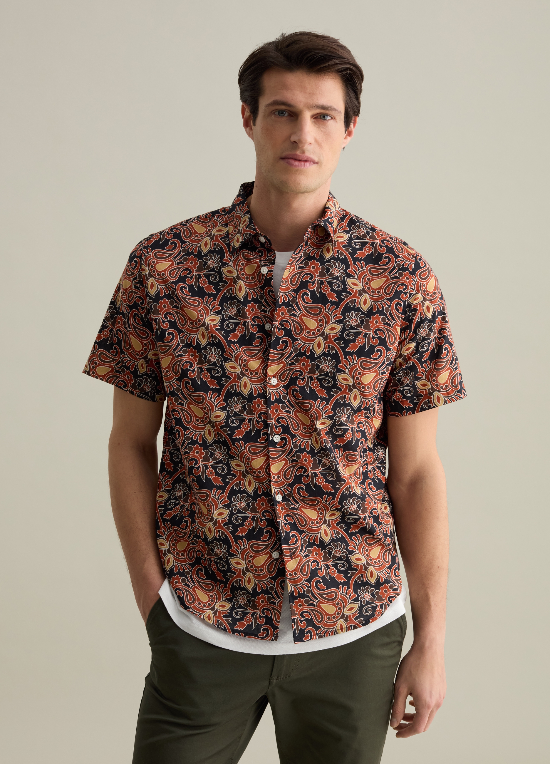 PIOMBO, Camicia A Maniche Corte Con Stampa Paisley, Uomo, Multicolor, Taglia: S