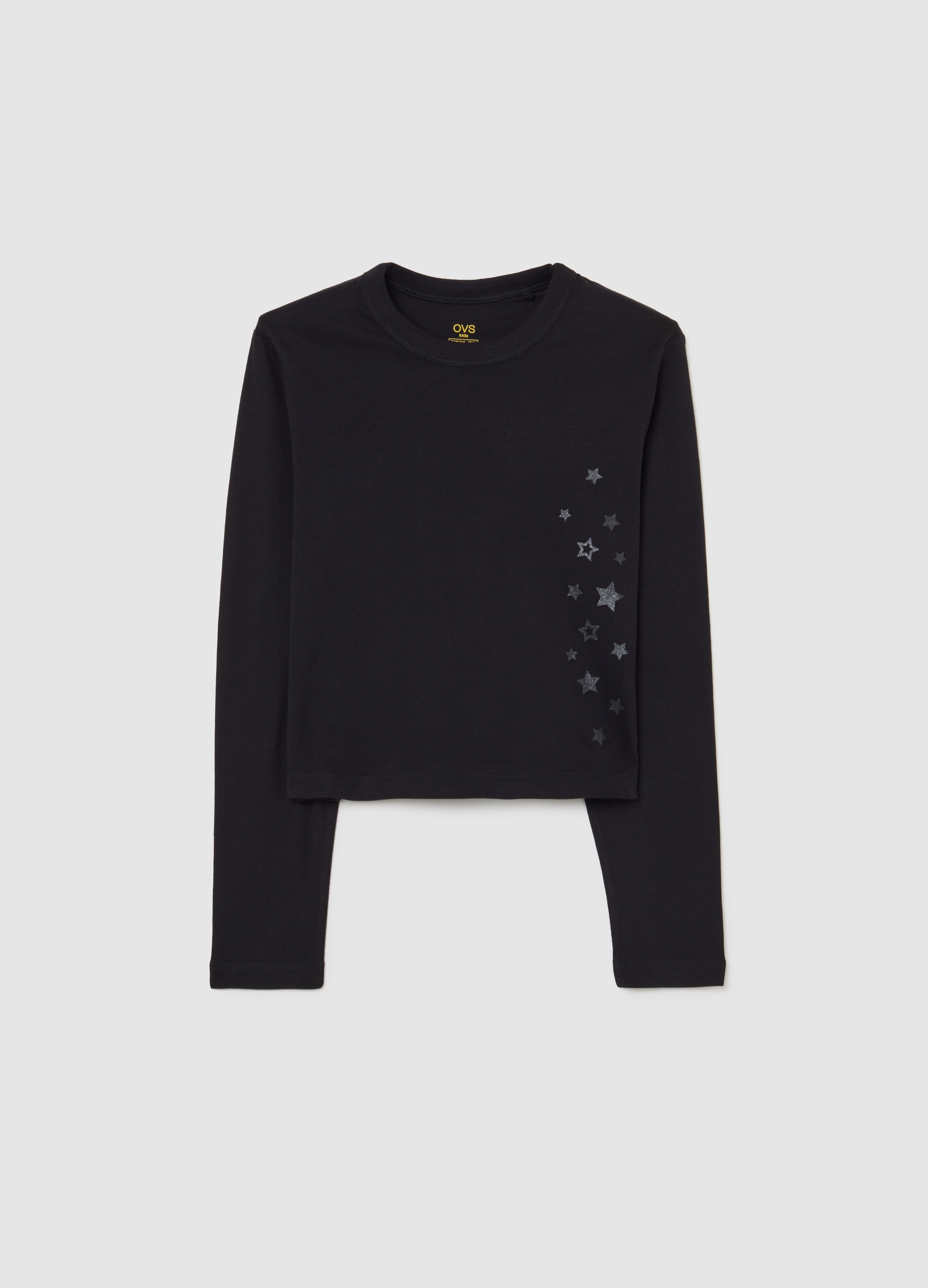 OVS KIDS, Camiseta Negra Regular Fit De Niña En Algodón Puro Con Estampado De Estrellas, Niña, Gunmetal, Talla: 11-12
