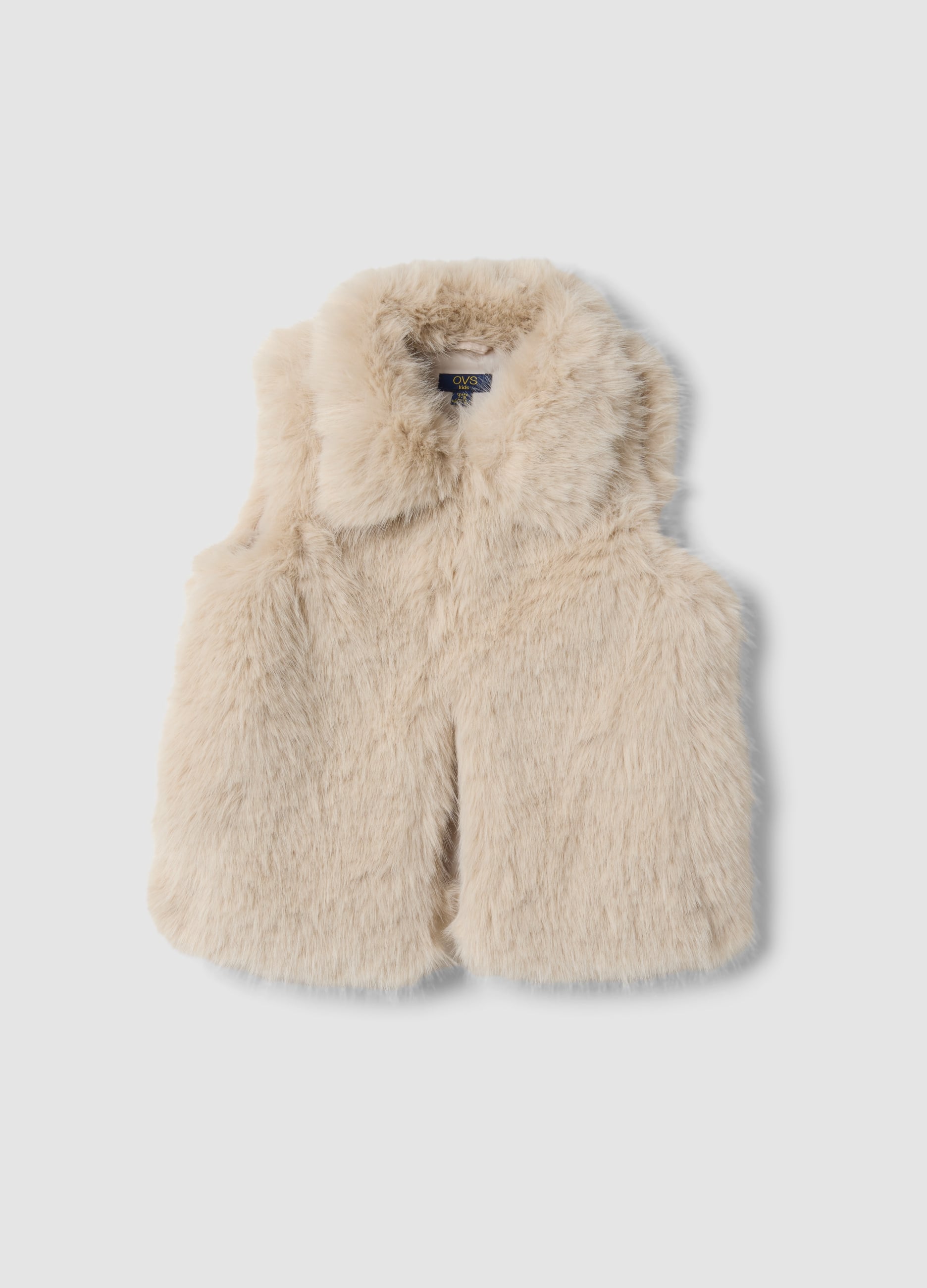 OVS KIDS, Gilet Beige Con Collo Ampio Ed Effetto Peluche, Bambina, Beige, Taglia: 9-10