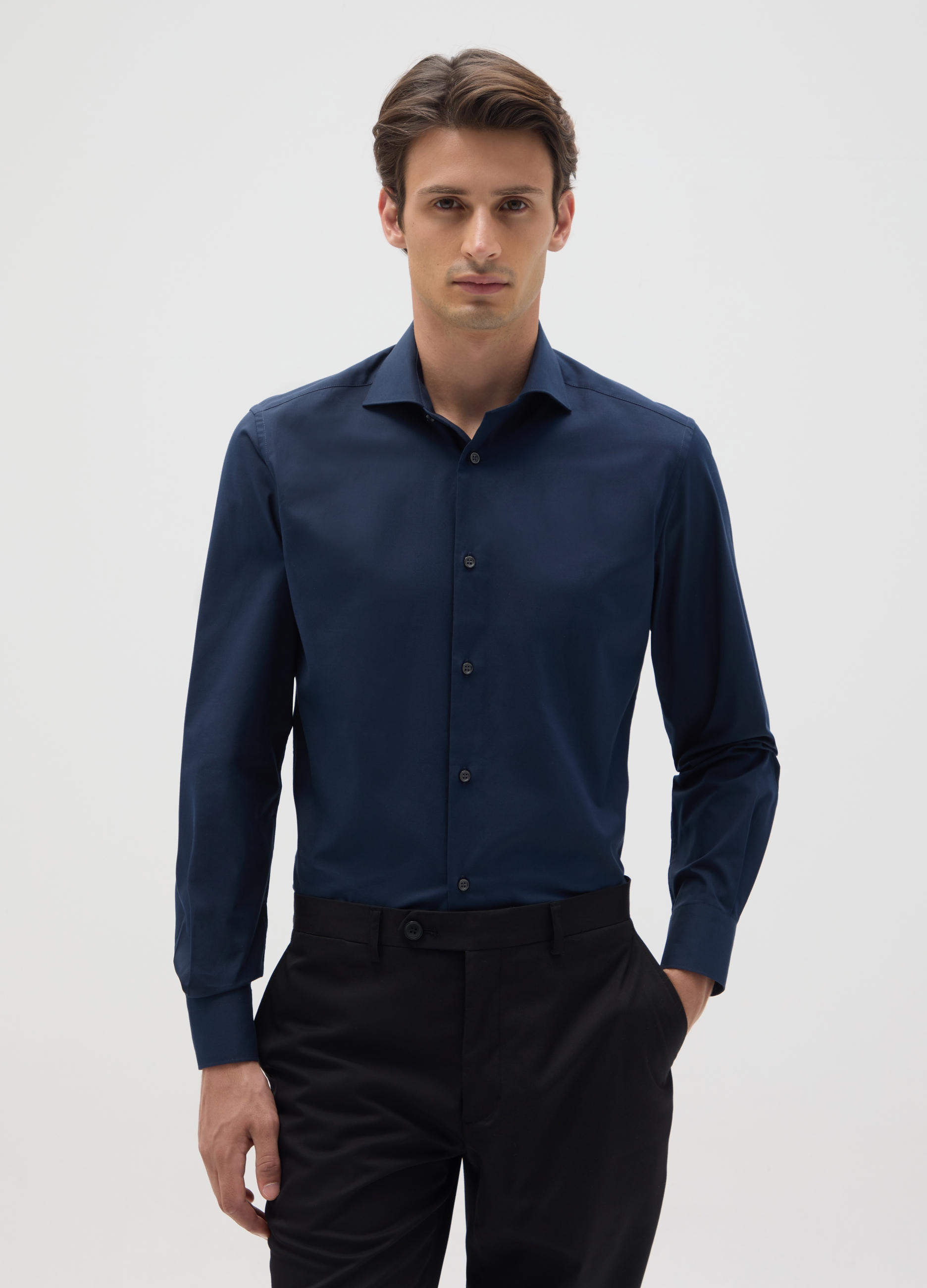 OVS, Camisa De Hombre Azul En Algodón Puro, Ajustada, Hombre, Azul océano, Talla: 38