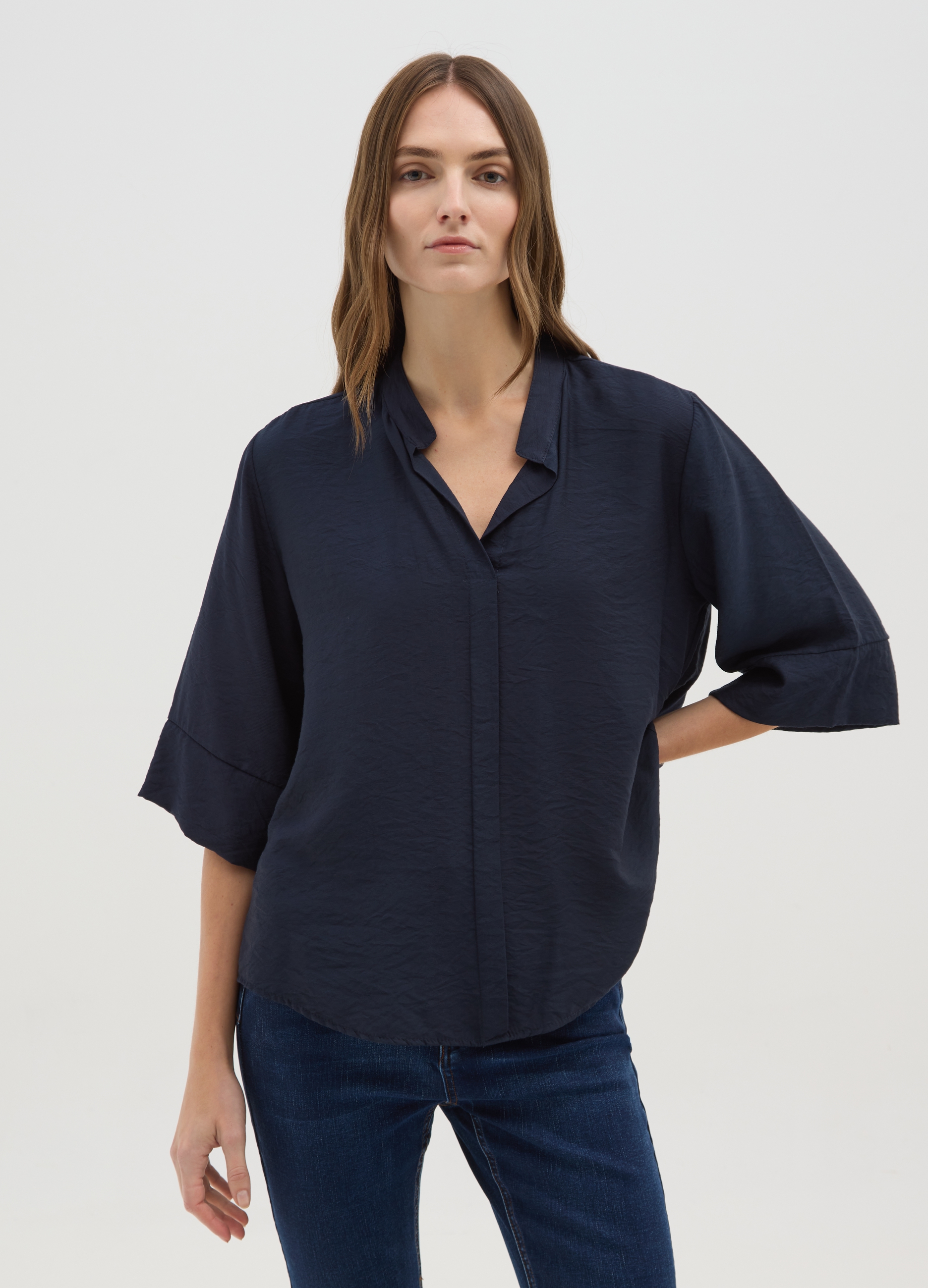 HYBRID, Blusa Beige Con Scollo A V E Maniche Ampie, Donna, Beige, Taglia: L/XL