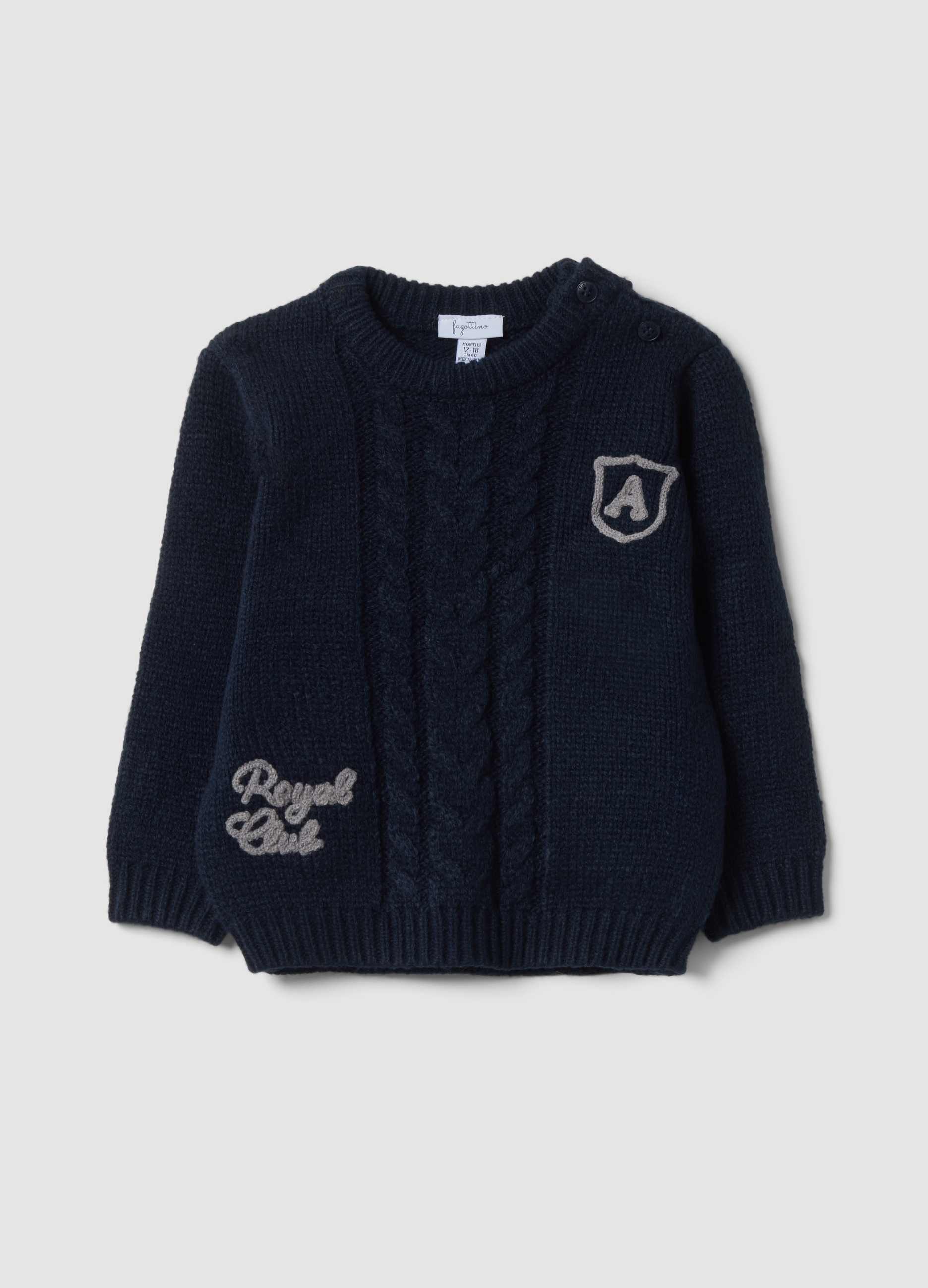 FAGOTTINO, Maglia Blu Girocollo In Maglia Con Motivo A Trecce, Bambino, Blu, Taglia: 9-12