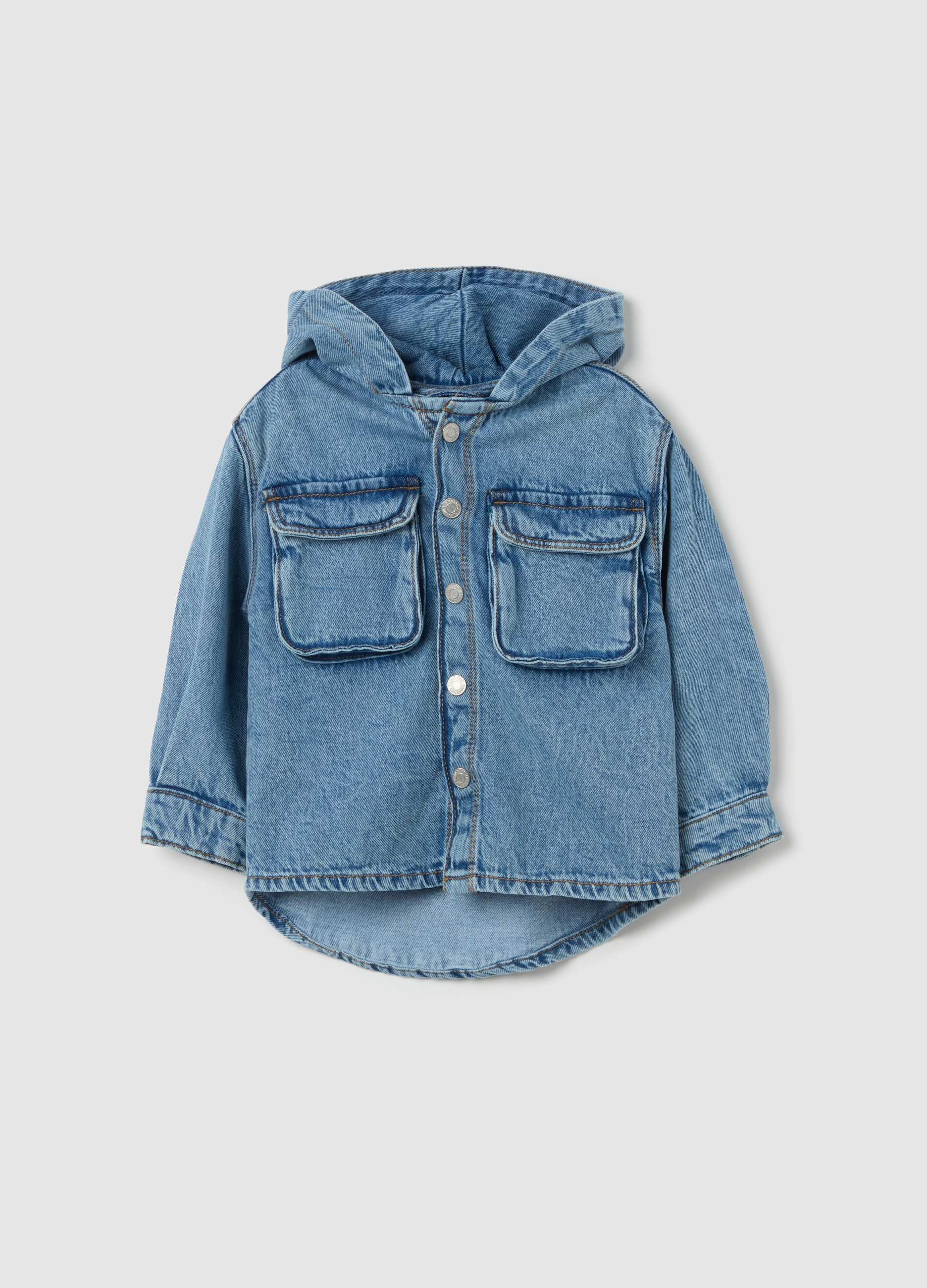 FAGOTTINO, Shacket In Denim Con Cappuccio, Bambino, Denim, Taglia: 12-18