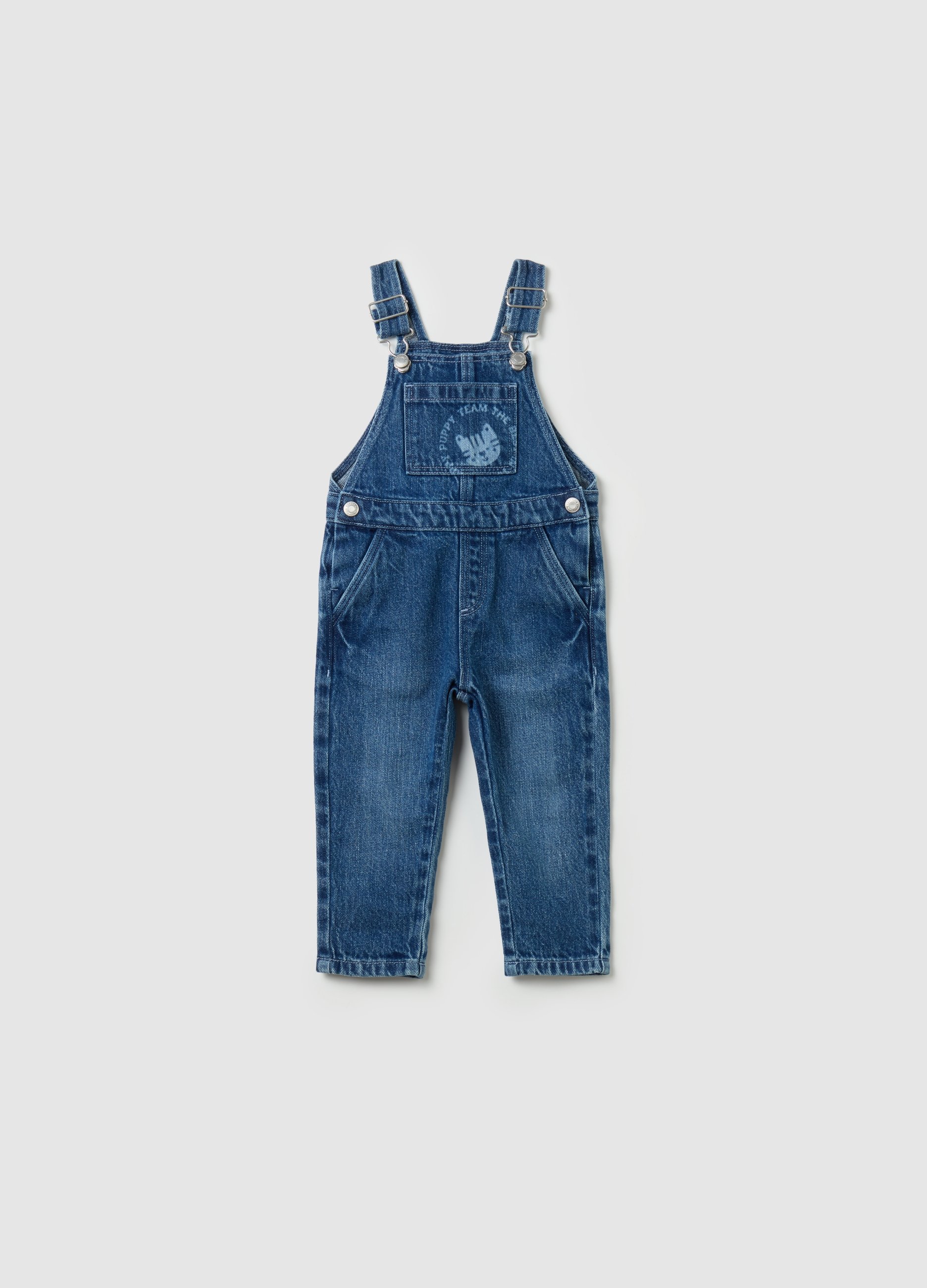 FAGOTTINO, Salopette In Denim Con Stampa Tigrotto, Bambino, Denim, Taglia: 9-12