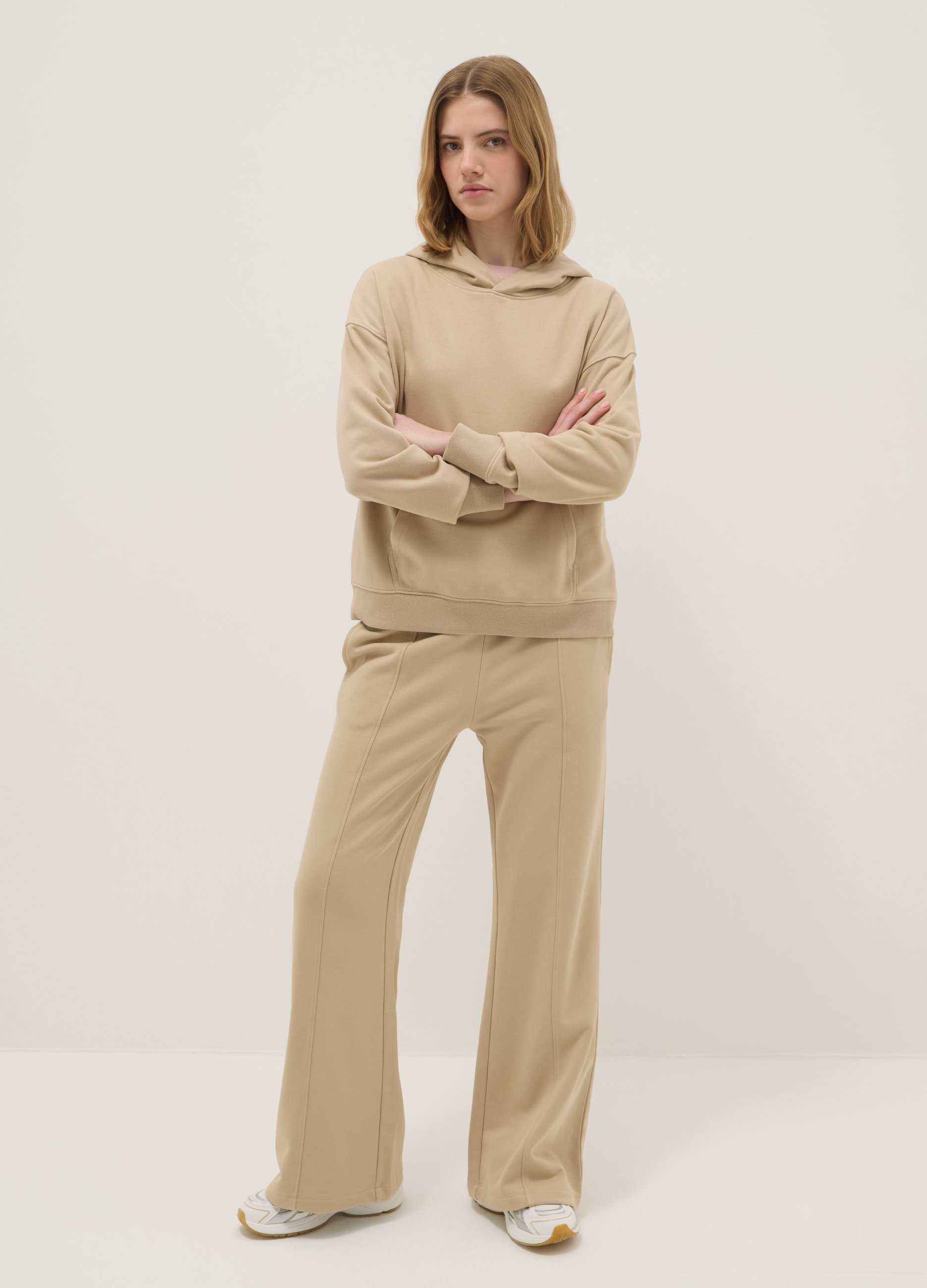 Pantalones Jogger De Mezcla De Algodón Beige Ajuste Regular, Mujer, Beige Jaspeado, Talla: 36