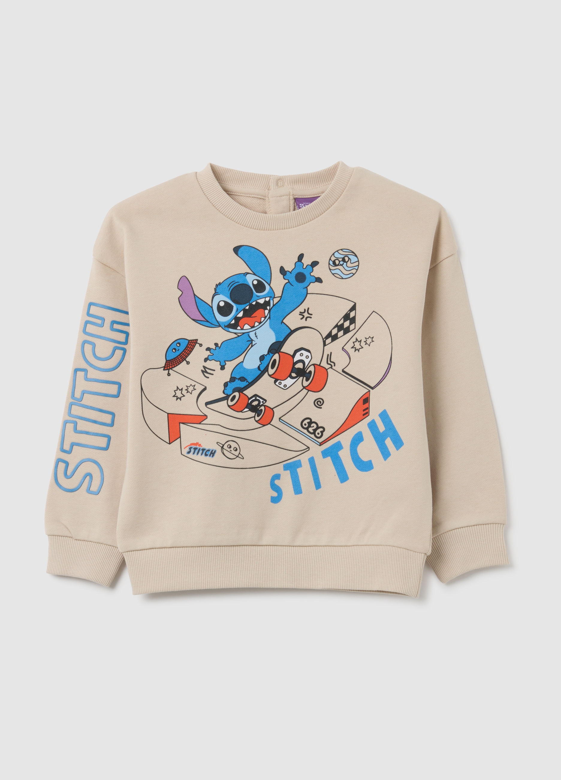 Sudadera Infantil Beige De Algodón Puro Con Estampado De Stitch, Niño, Beige Oscuro, Talla: 12-18