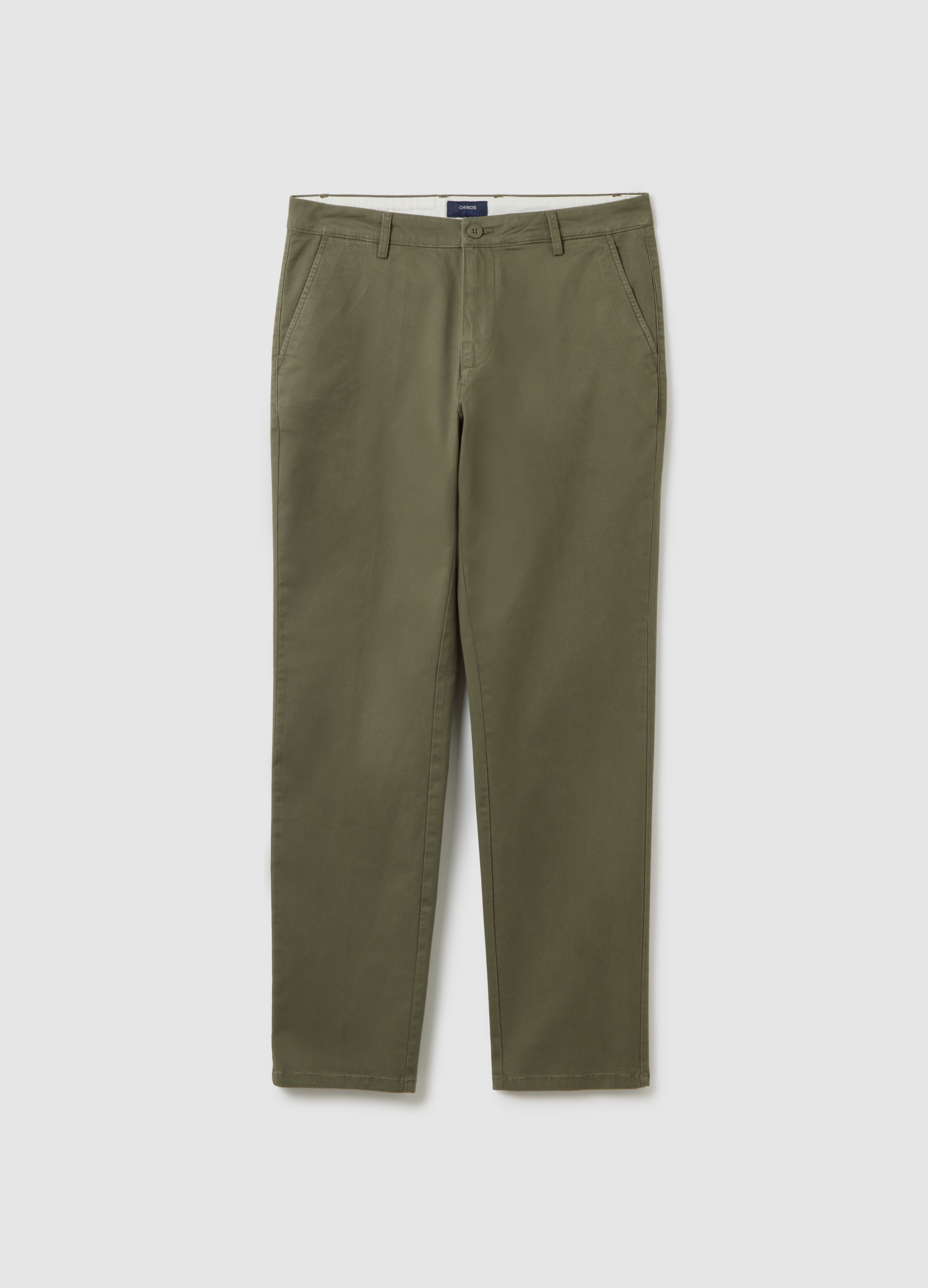 Pantaloni In Cotone Elasticizzato Verdi Regular Fit, Hombre, Verde oscuro, Talla: 50