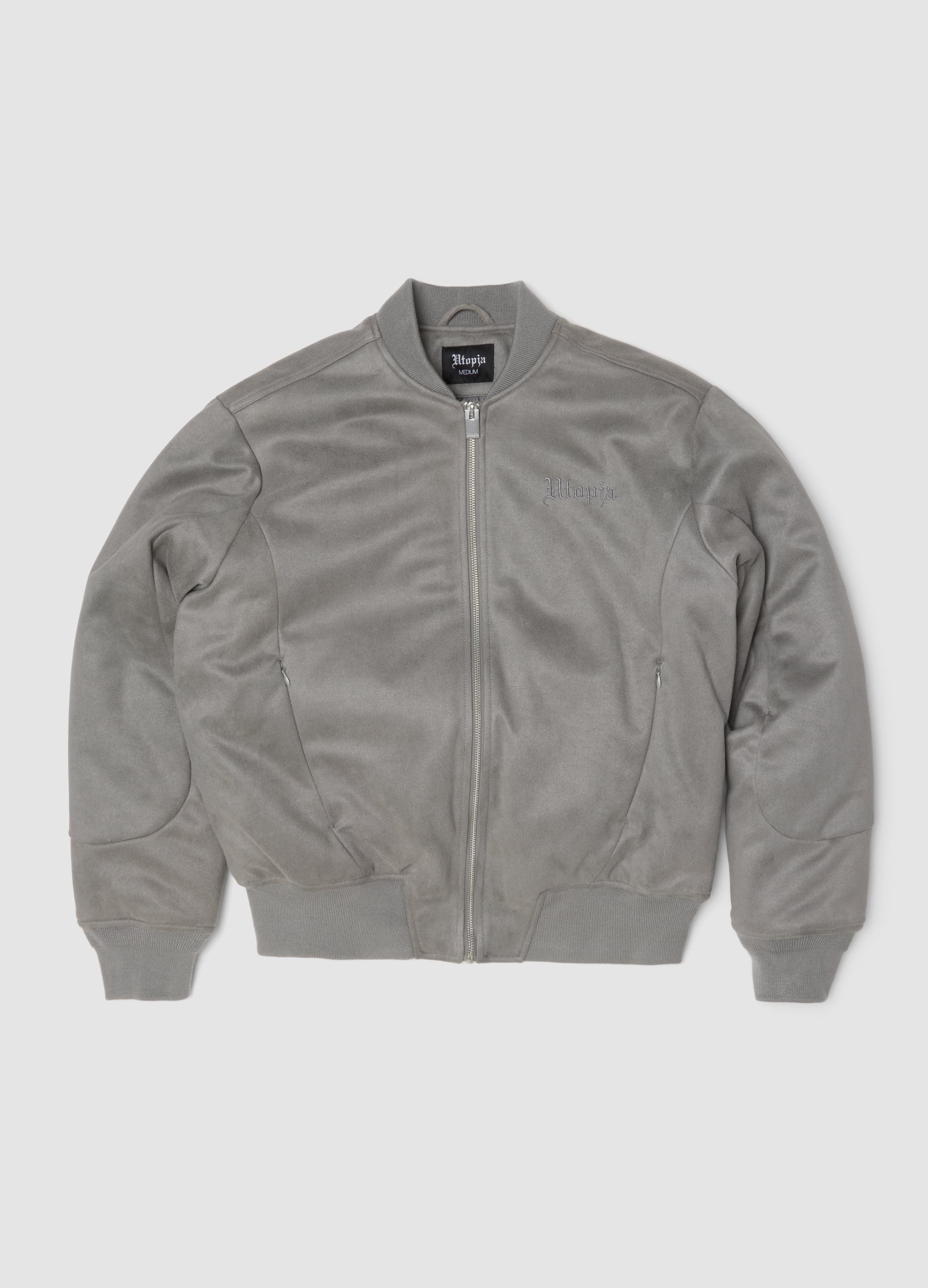 UTOPJA, Faux Suede Bomber Jacket Light Grey, Uomo, Grigio, Taglia: M