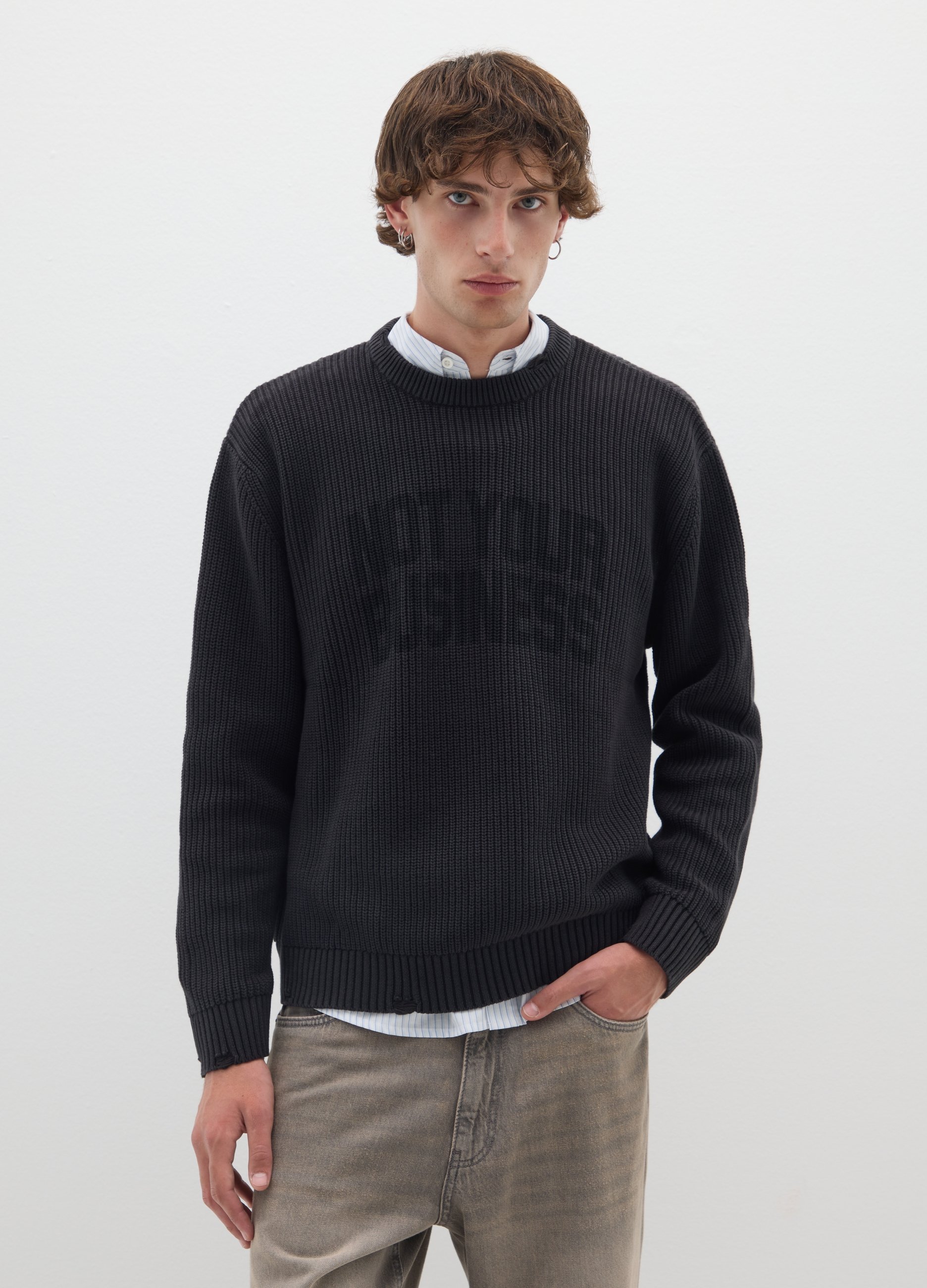 B.ANGEL, Maglione In Puro Cotone Nero E Vestibilità Over, Uomo, Nero, Taglia: S