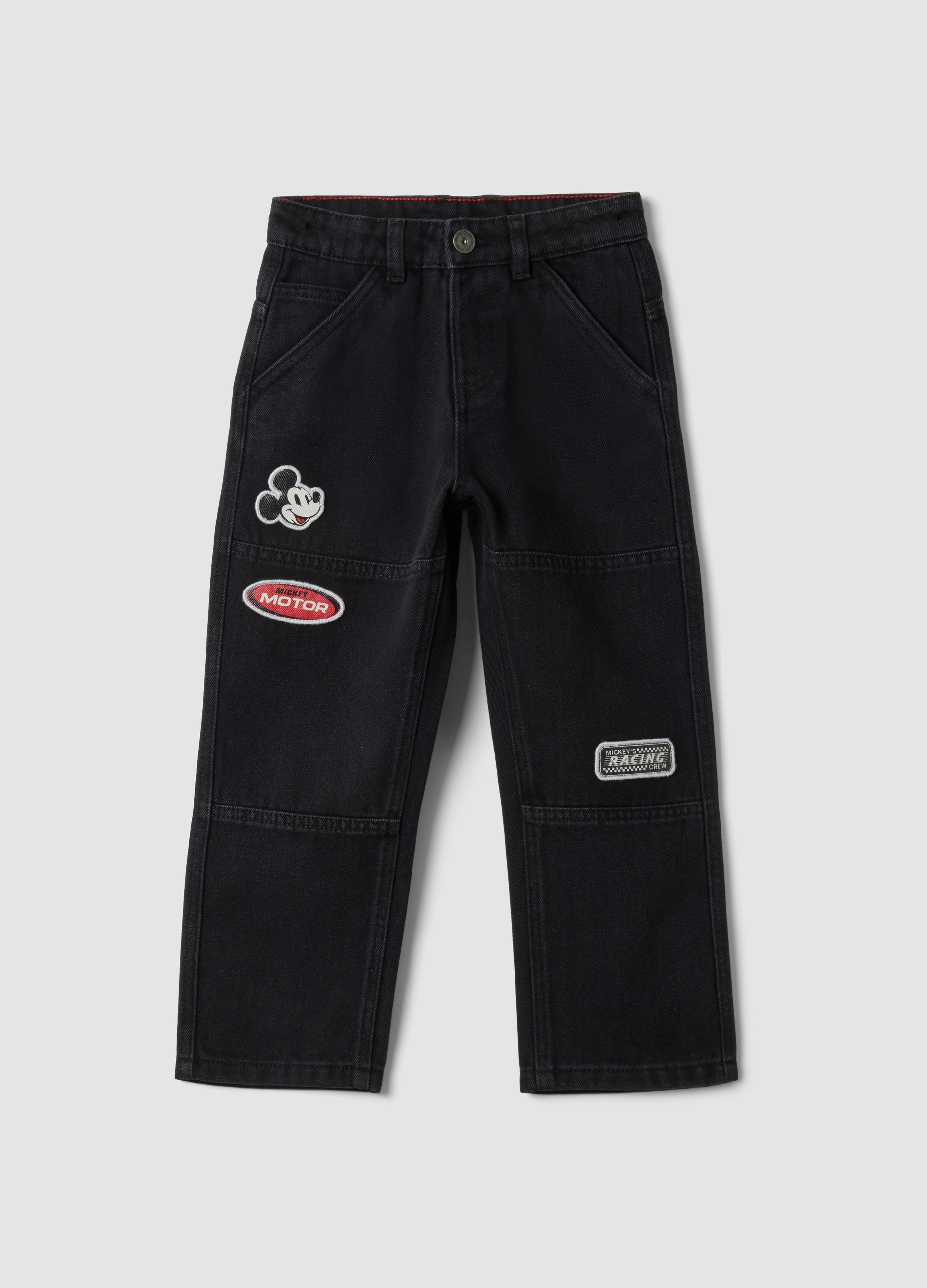 DISNEY, Jeans Neri Wide Leg In Misto Cotone, Viscosa E Lyocell Con Stampa Mickey, Bambino, Nero, Taglia: 3-4