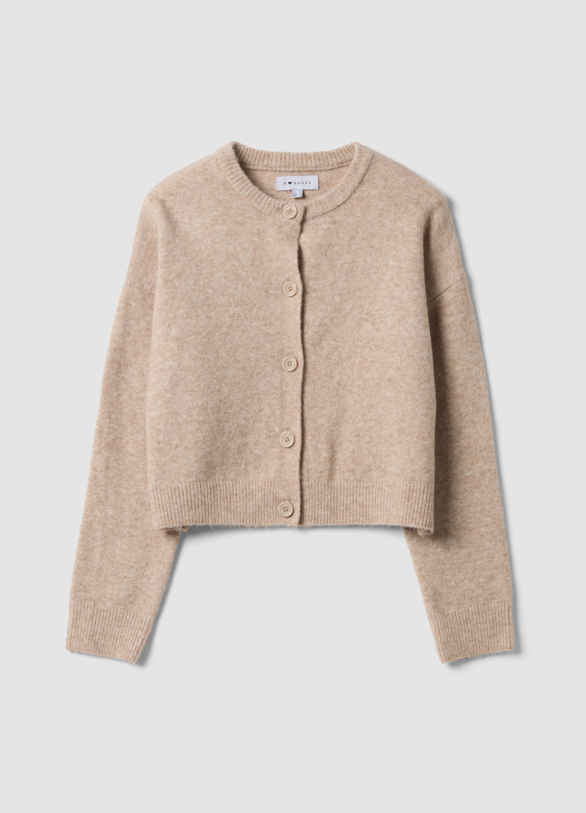 B.ANGEL, Cardigan Beige In Tessuto Elasticizzato Con Girocollo Over Fit, Donna, Beige, Taglia: XS