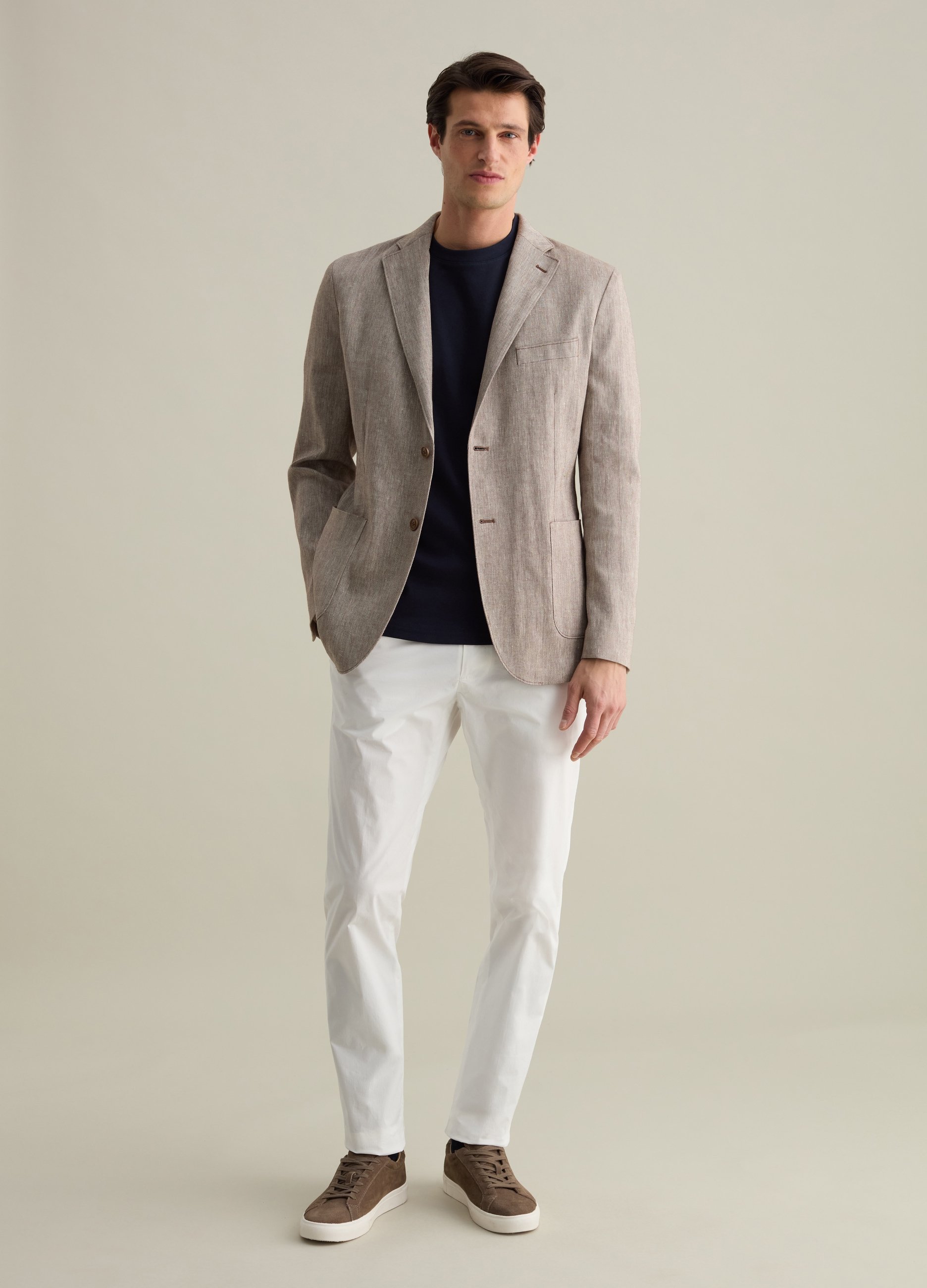 OVS, Blazer Estampado De Espiga De Lino Y Algodón, Hombre, Beige/Marrón, Talla: 52