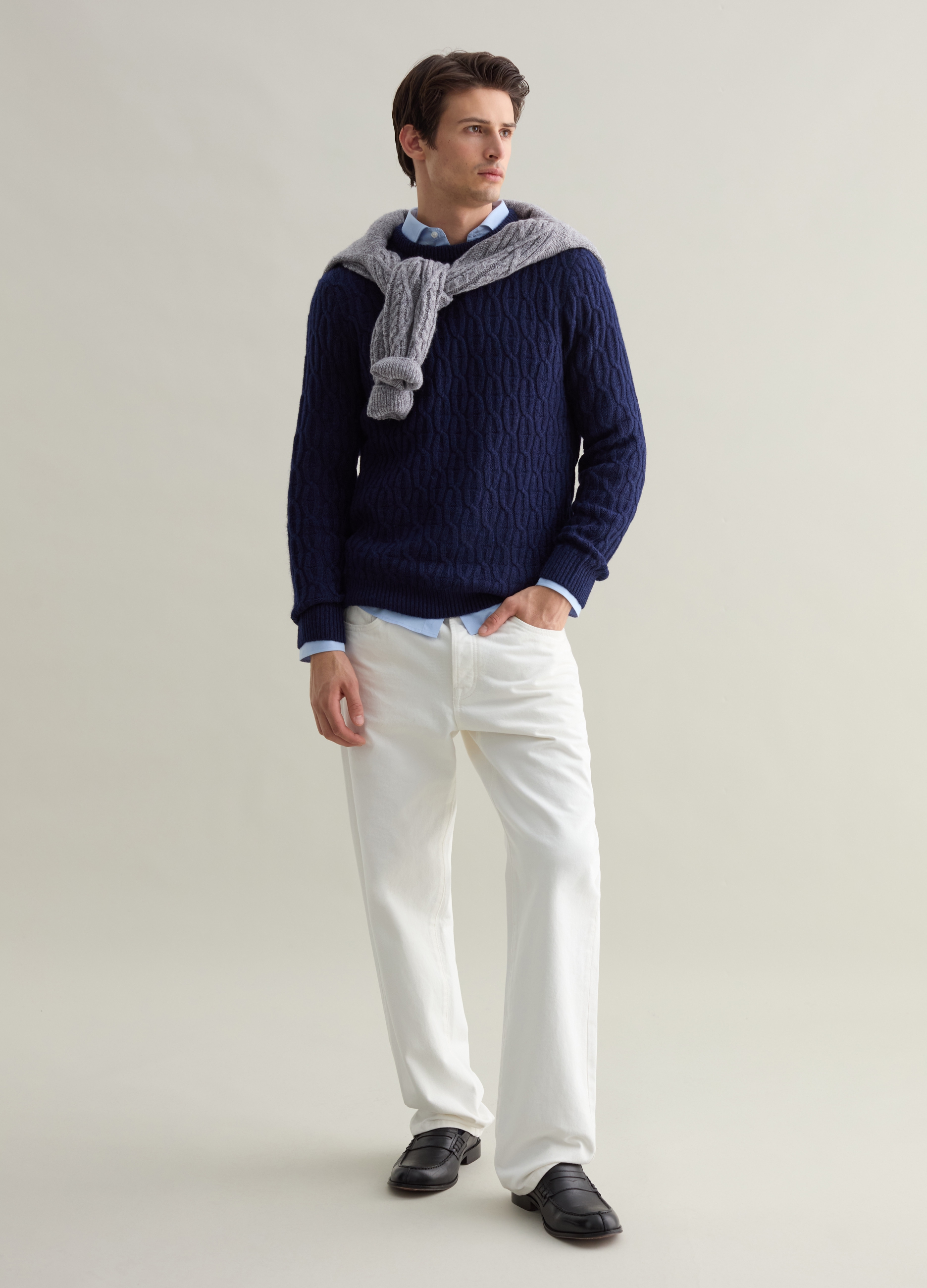 Jersey Con Punto Trenzado, Hombre, Azul océano, Talla: M